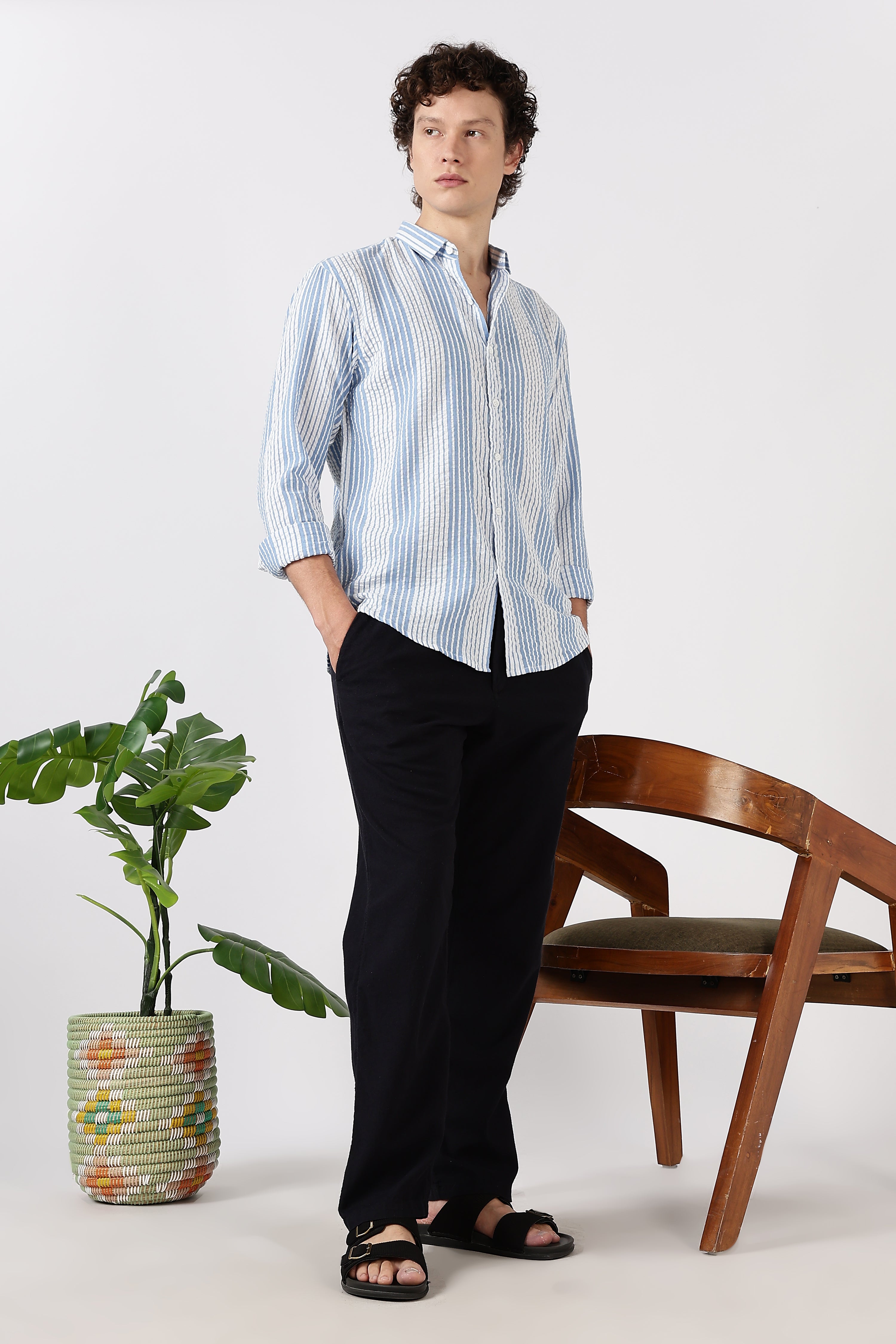 Seersucker Pinstripe Cotton Regular Fit Skyline Striped Shirt