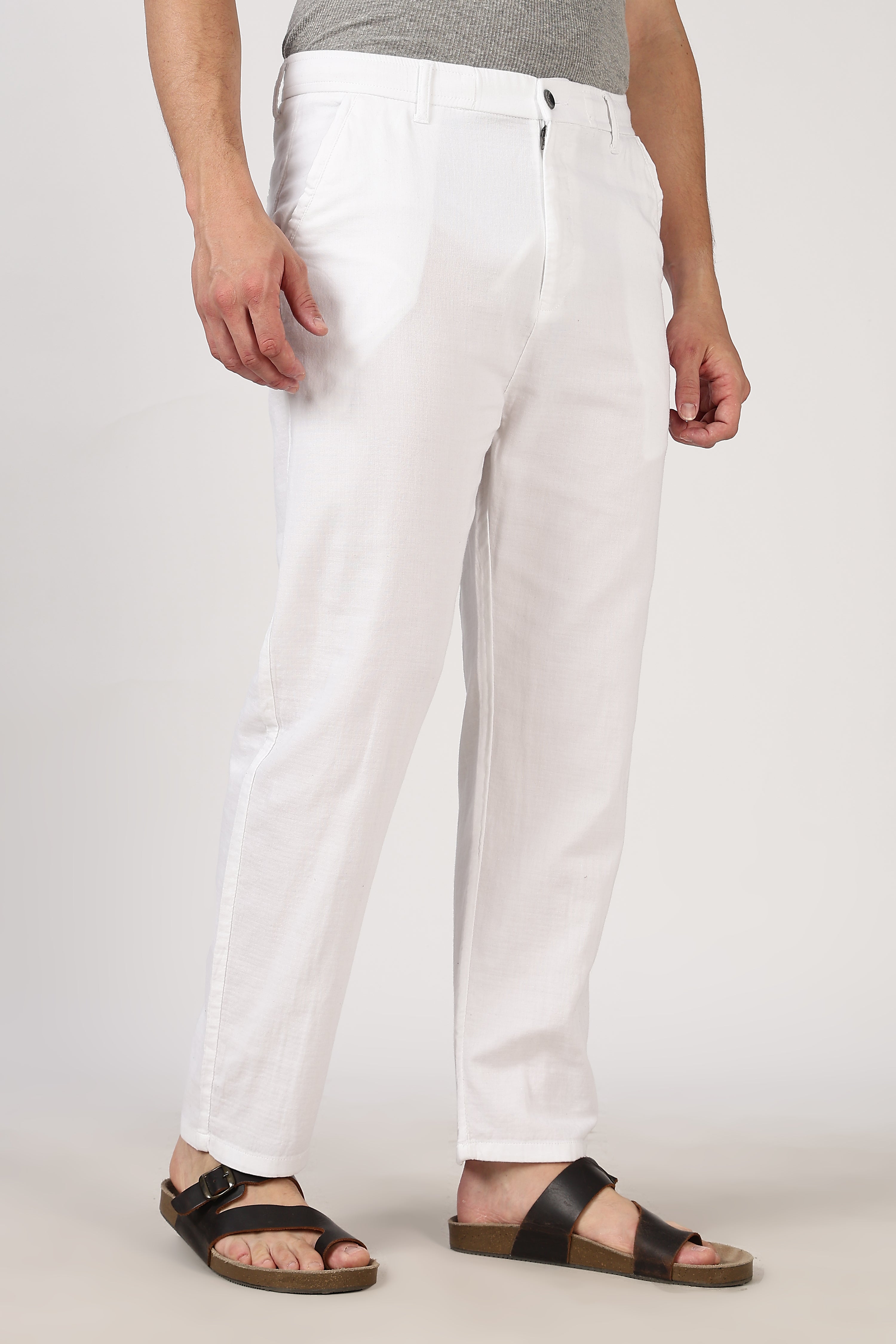Linen-style 100% Cotton Straight Fit White Pant