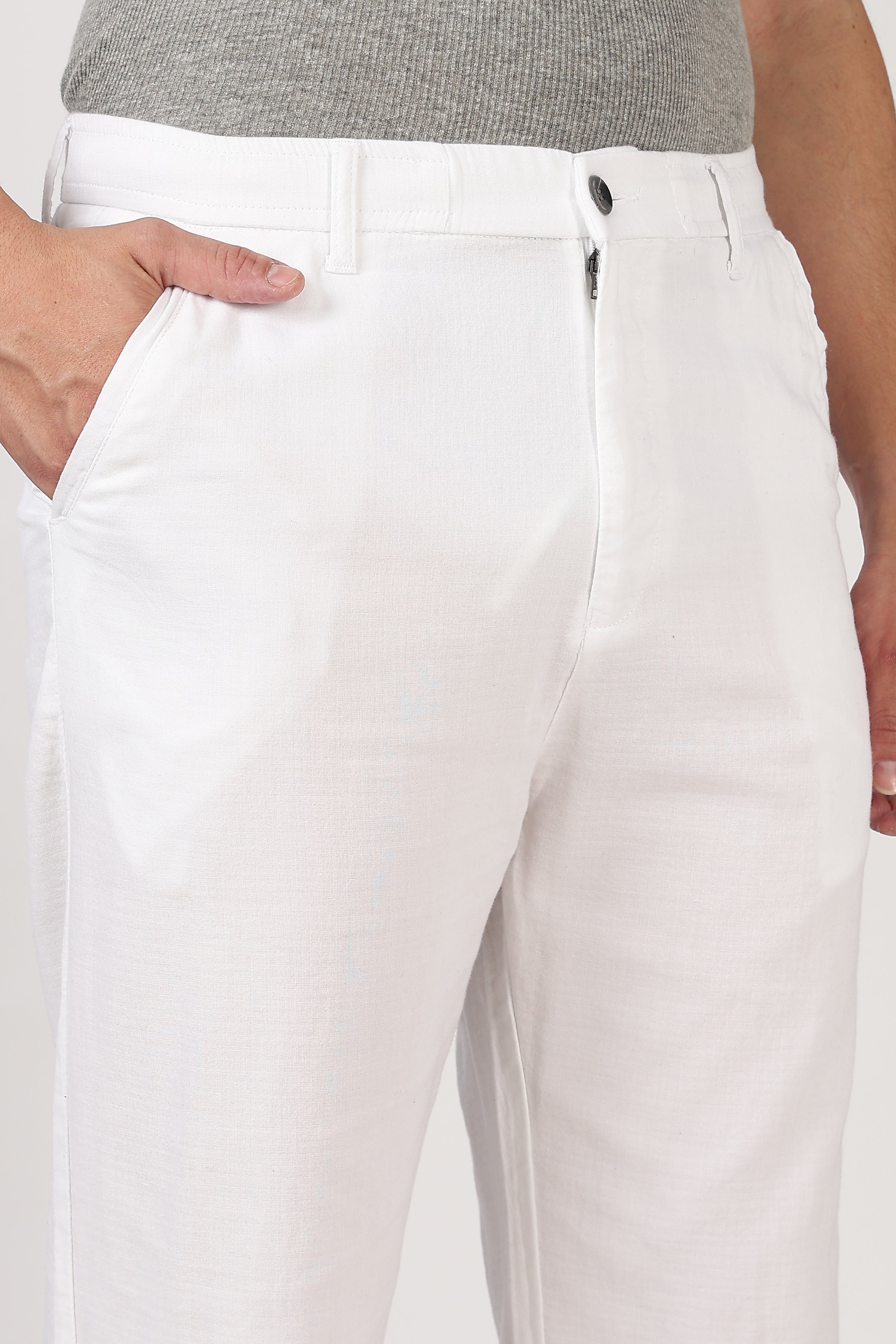 Linen-style 100% Cotton Straight Fit White Pant