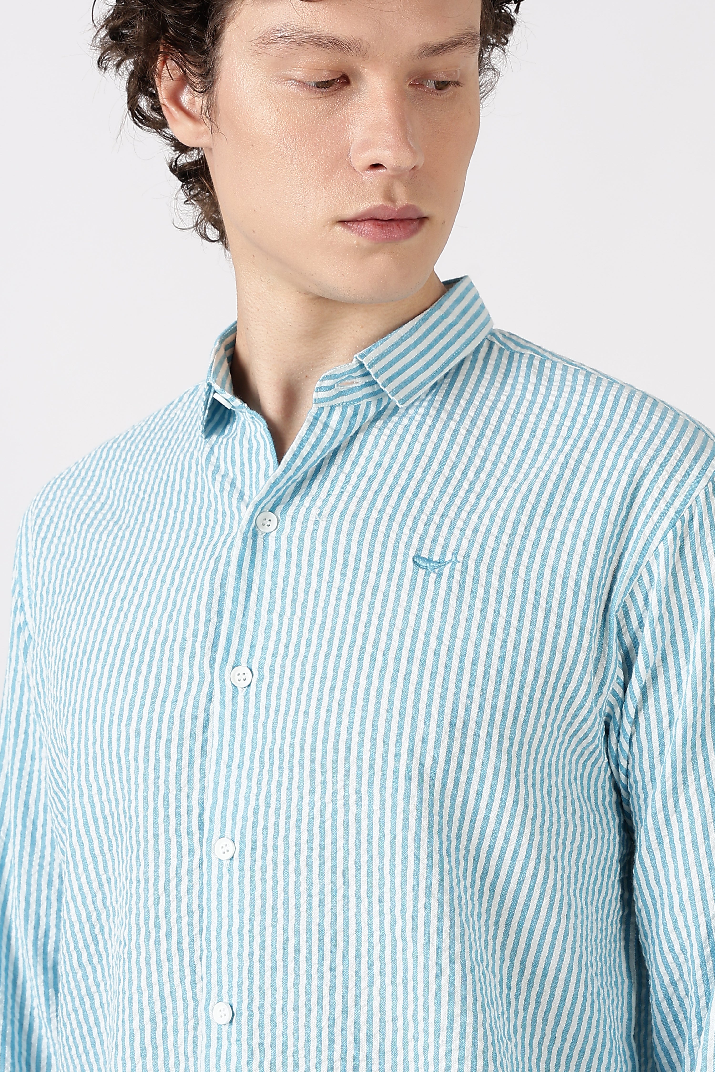 Coastal Breeze Pure Cotton Sky Blue Striped Shirt