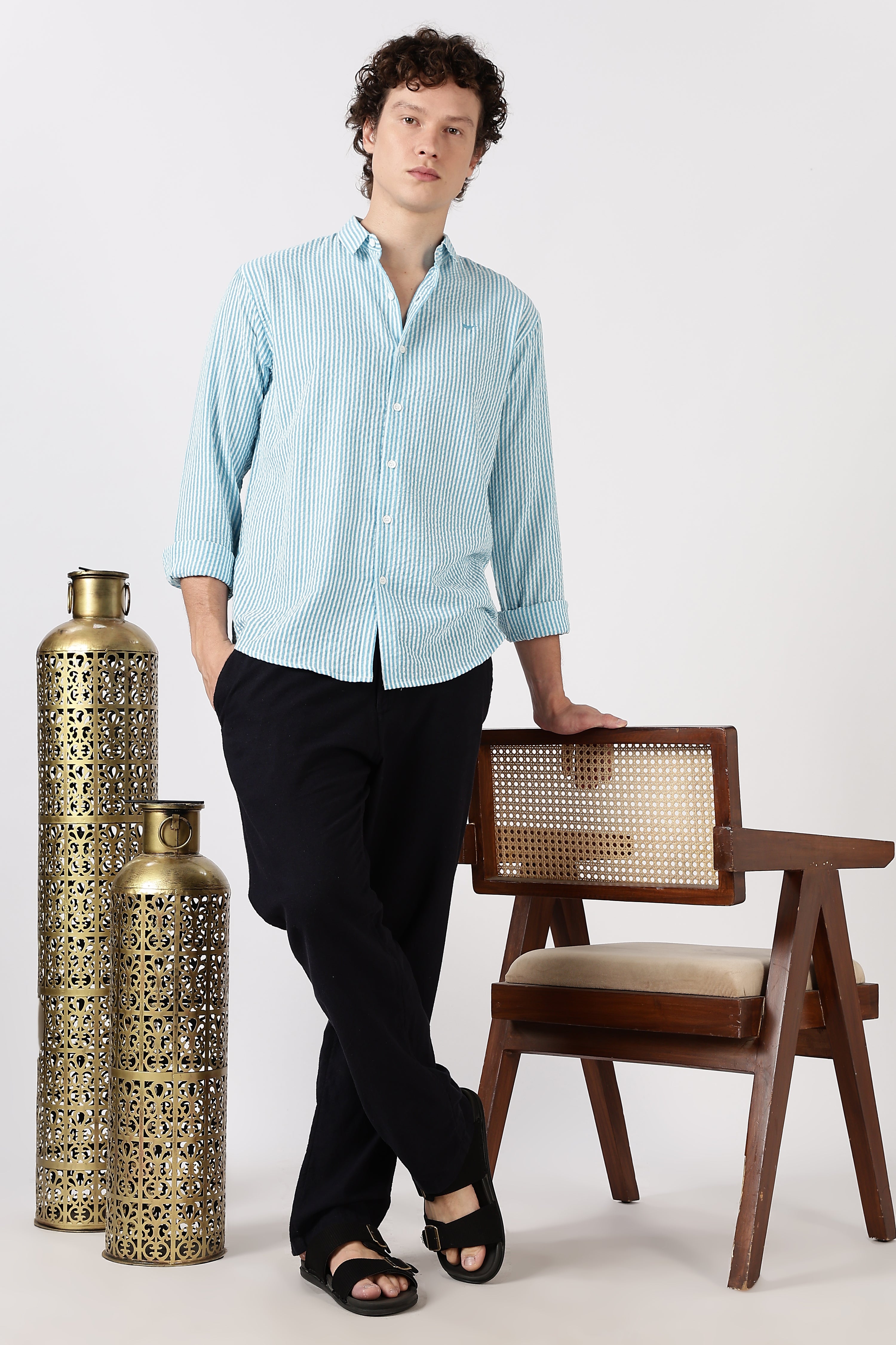 Coastal Breeze Pure Cotton Sky Blue Striped Shirt