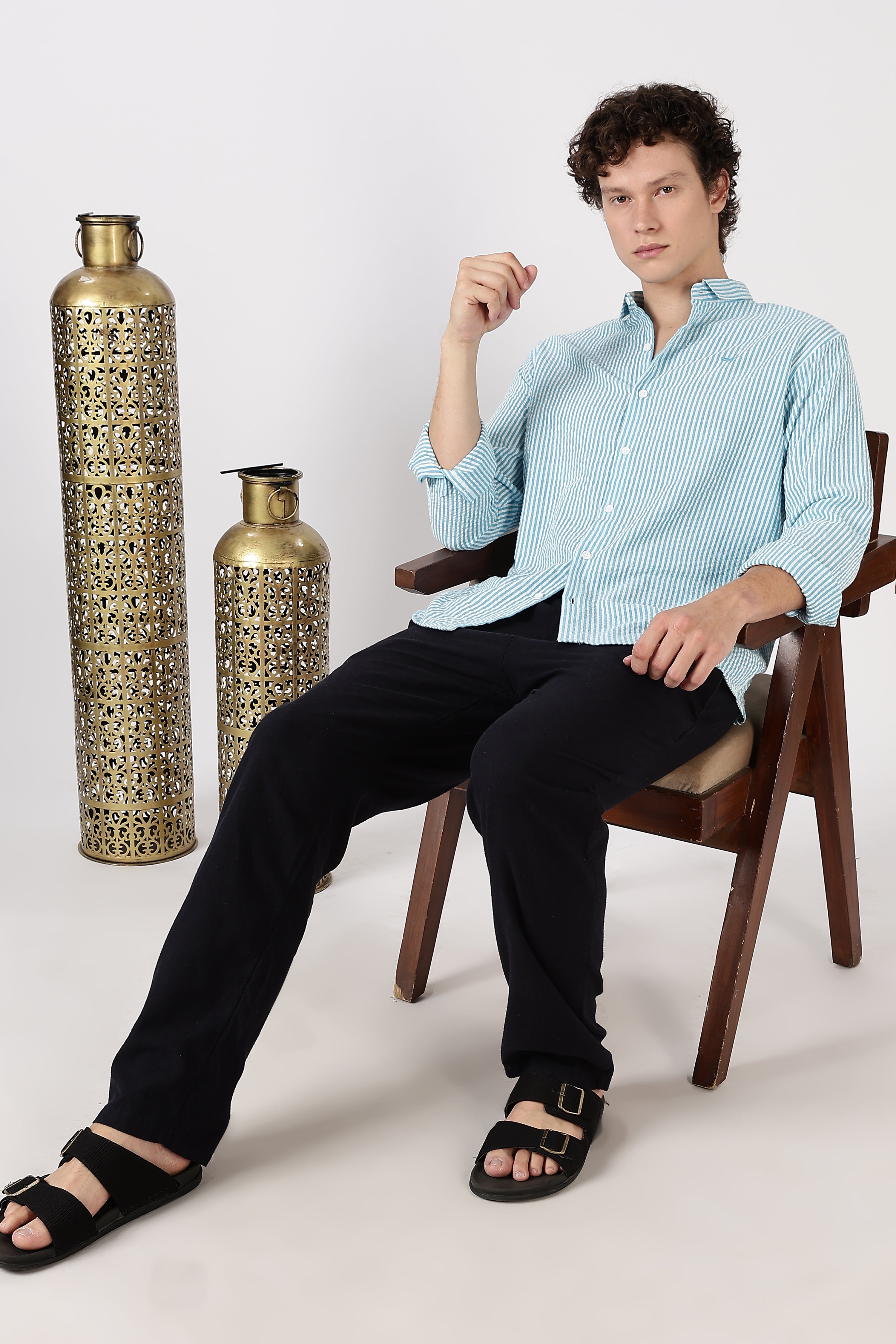 Coastal Breeze Pure Cotton Sky Blue Striped Shirt