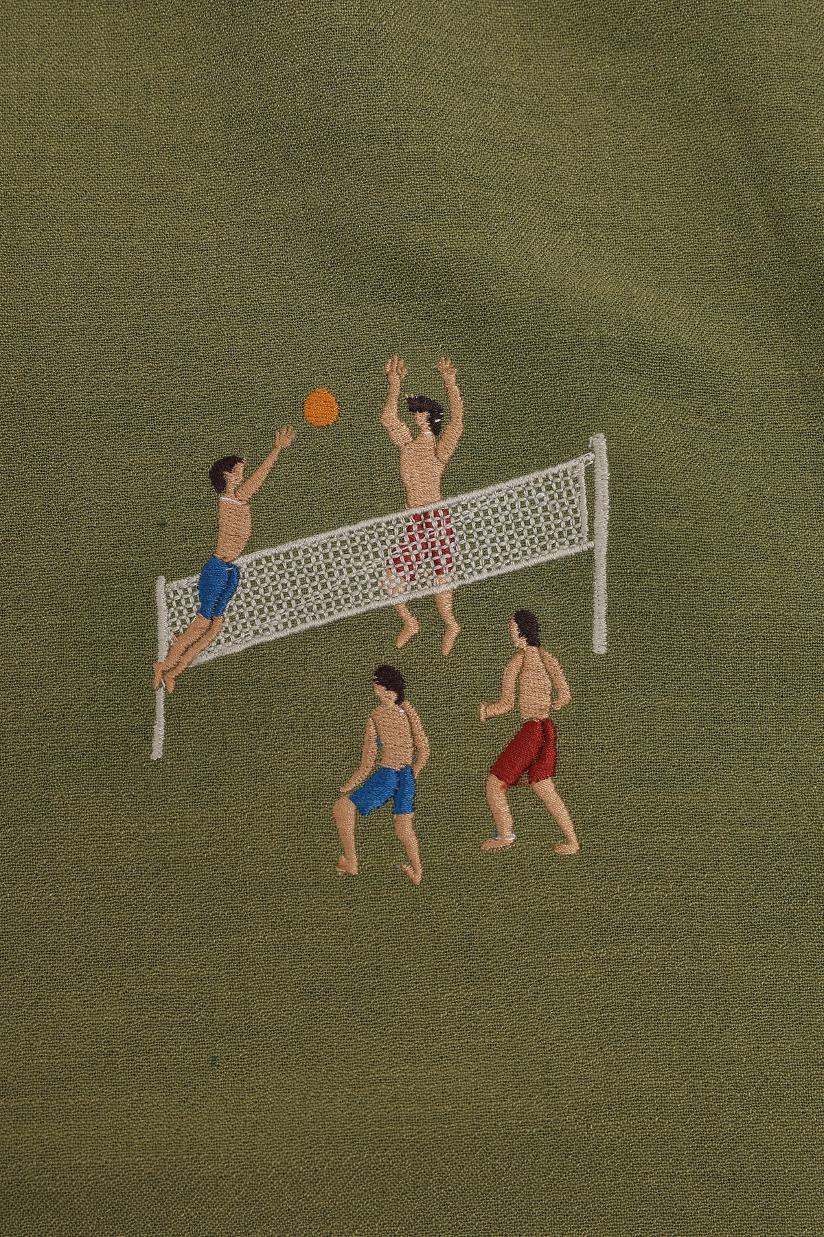 The Volleyball Cotton Regular Fit Olive Green Embroidered Shirt
