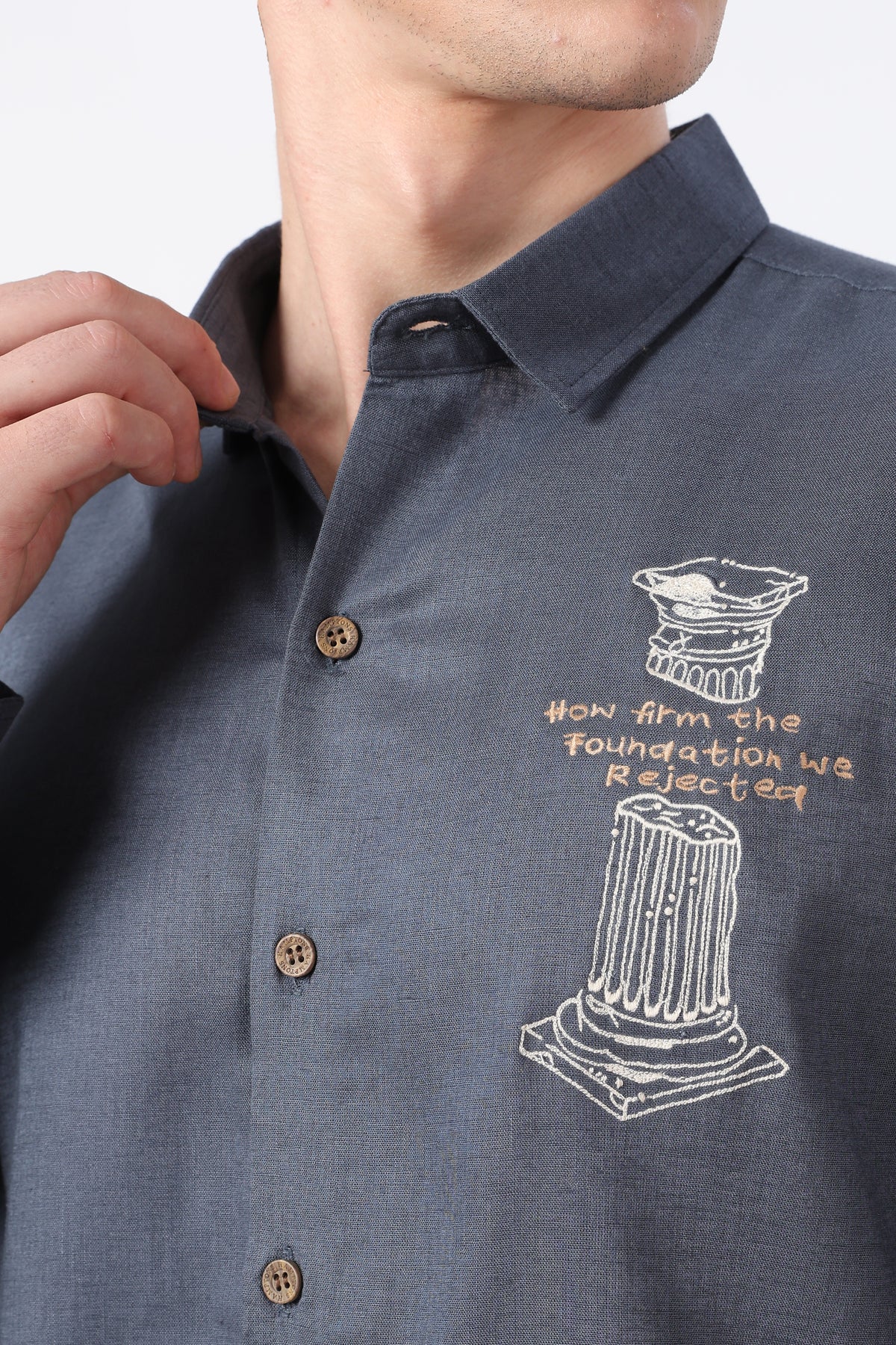 Heritage Classic Cotton Regular Fit Slate Blue Embroidered Shirt