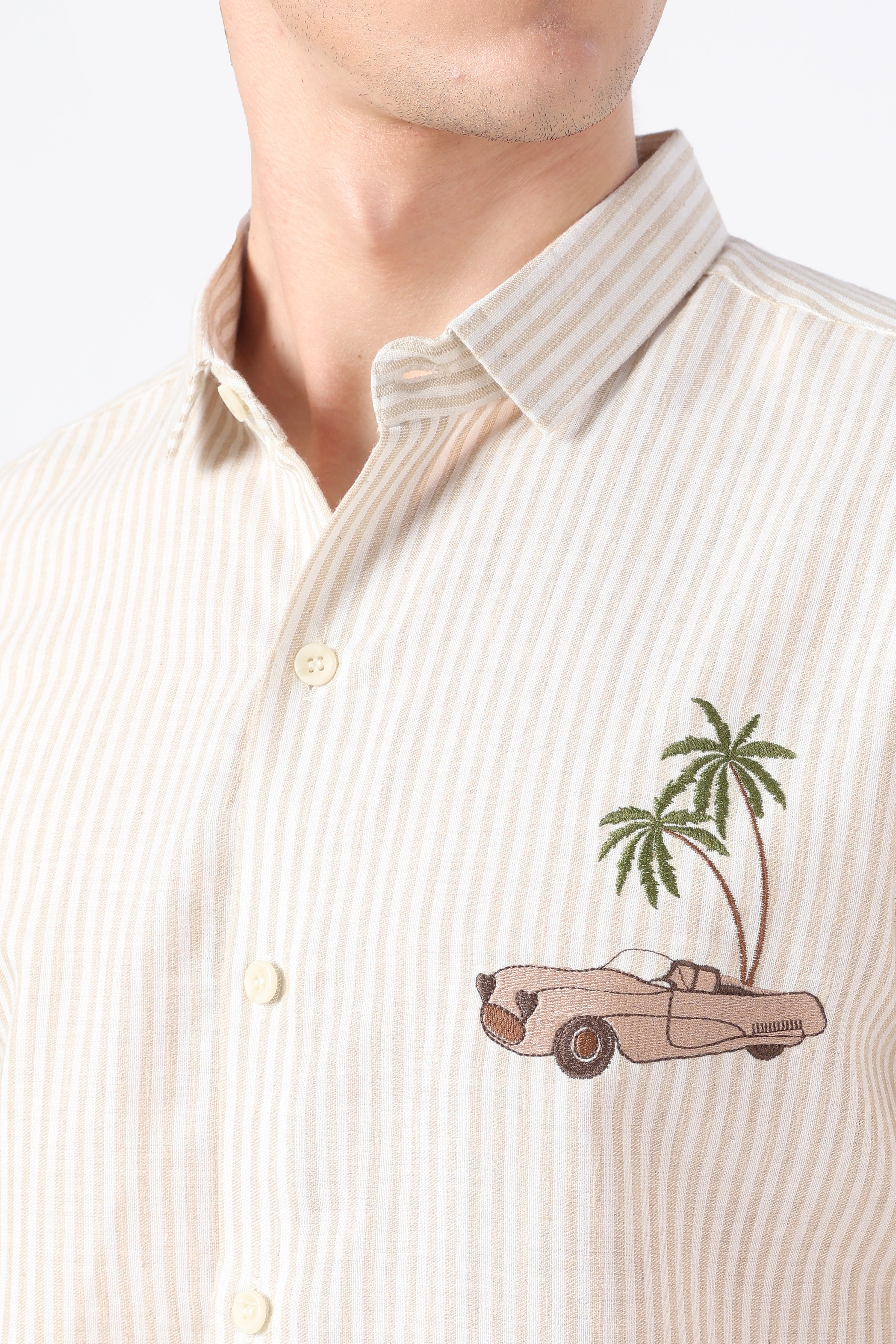 Palm Drive Cotton Regular Fit Brown Striped Shirt