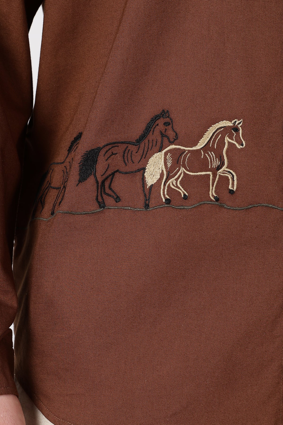 The Cavalier Cotton Regular Fit Chocolate Brown Embroidered Shirt