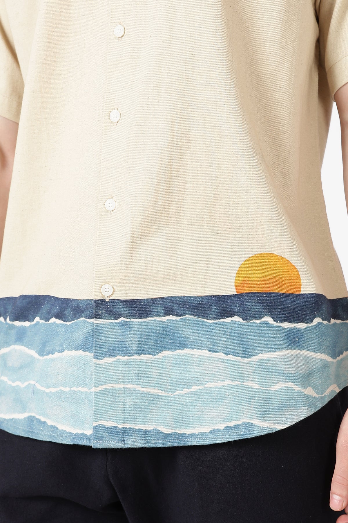 Sunset Shores Cotton Regular Fit Beige Printed Shirt