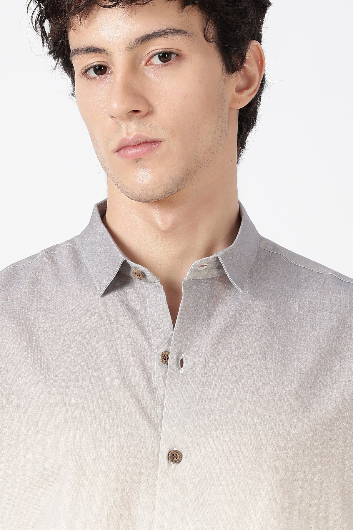 Ombrè Cotton Regular Fit Cream Printed Shirt
