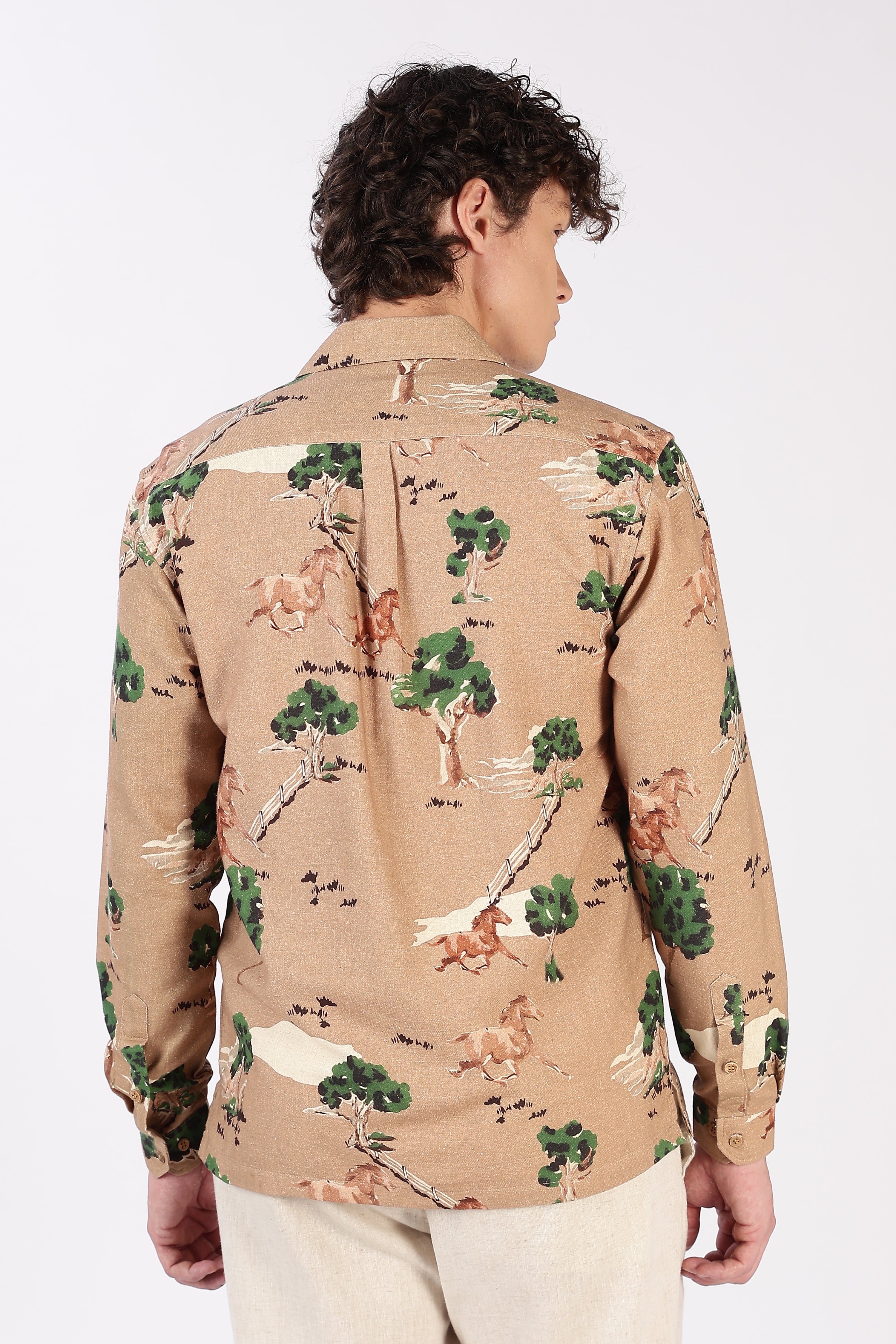 Wild Trail Cotton Box Fit Brown Printed Shirt