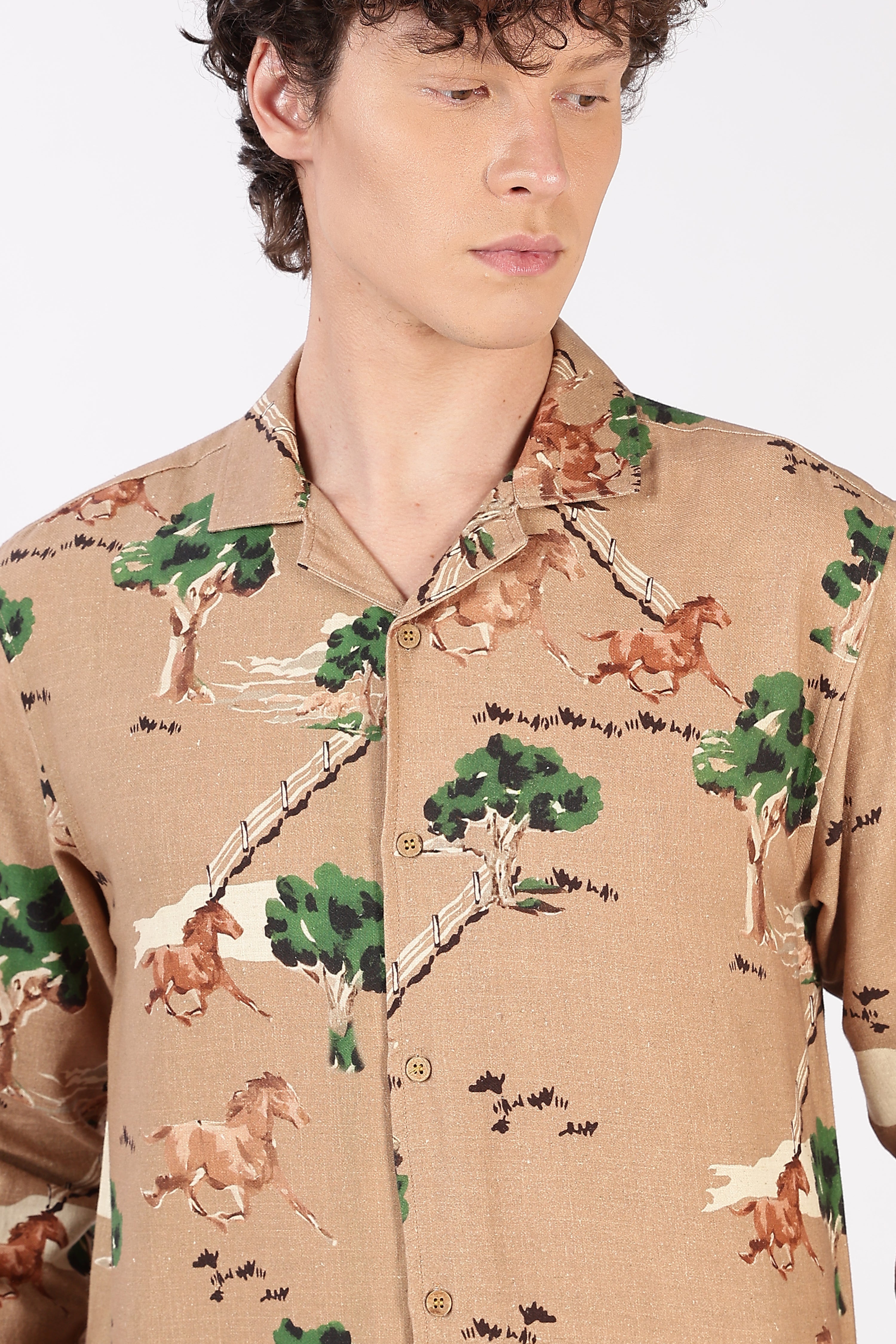Wild Trail Cotton Box Fit Brown Printed Shirt