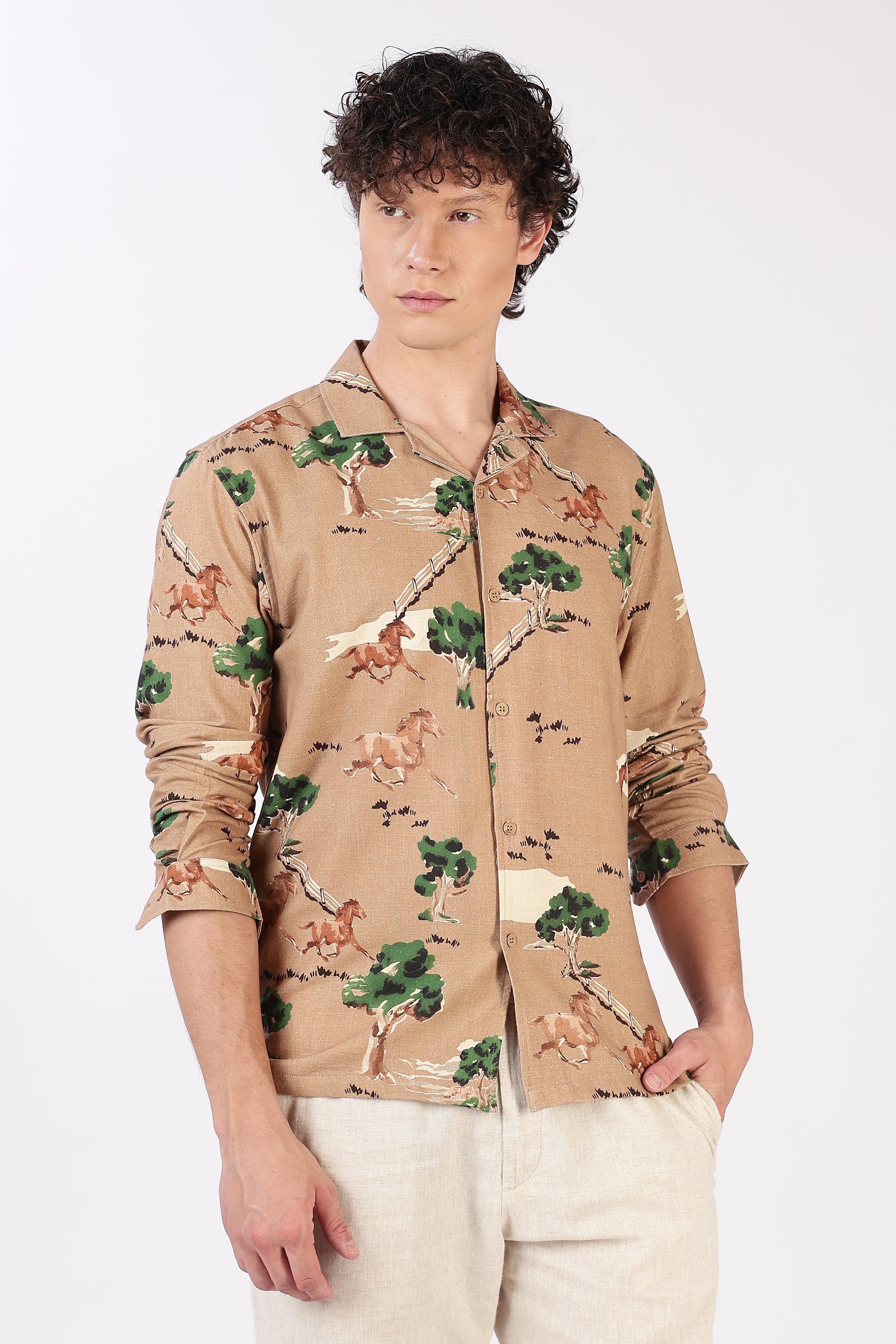 Wild Trail Cotton Box Fit Brown Printed Shirt
