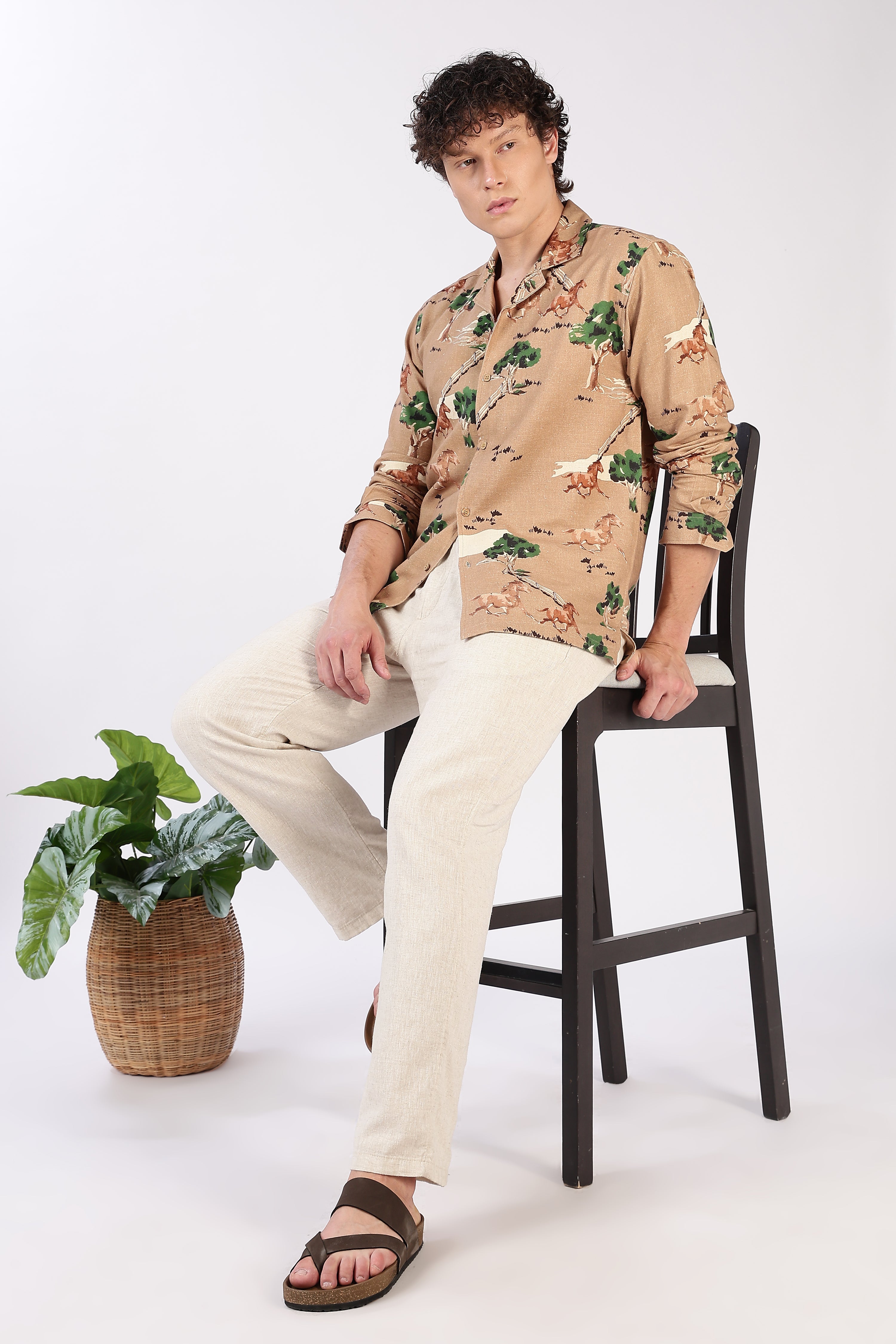 Wild Trail Cotton Box Fit Brown Printed Shirt