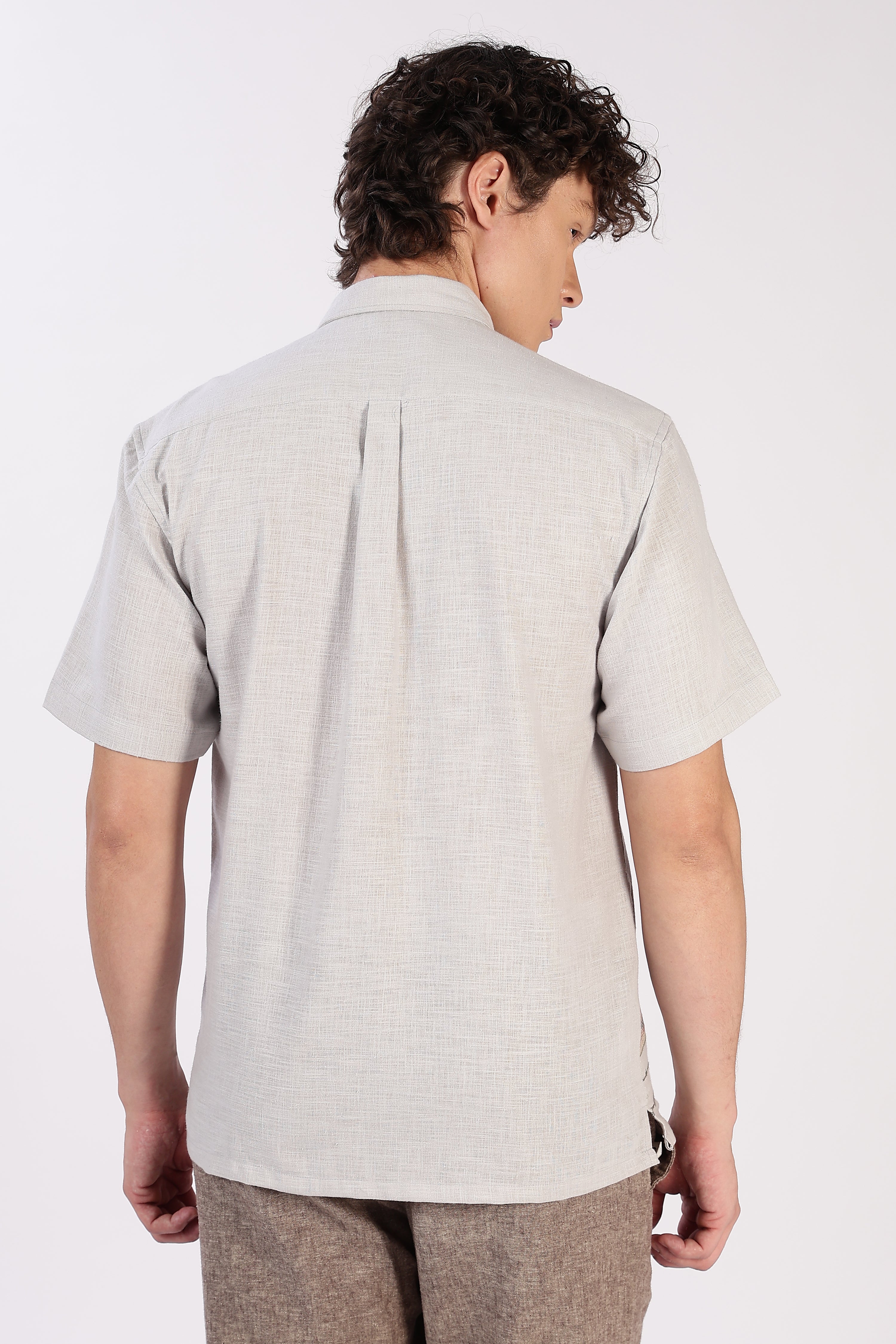 Sands of Sahara Cotton Box Fit Grey Embroidered Shirt