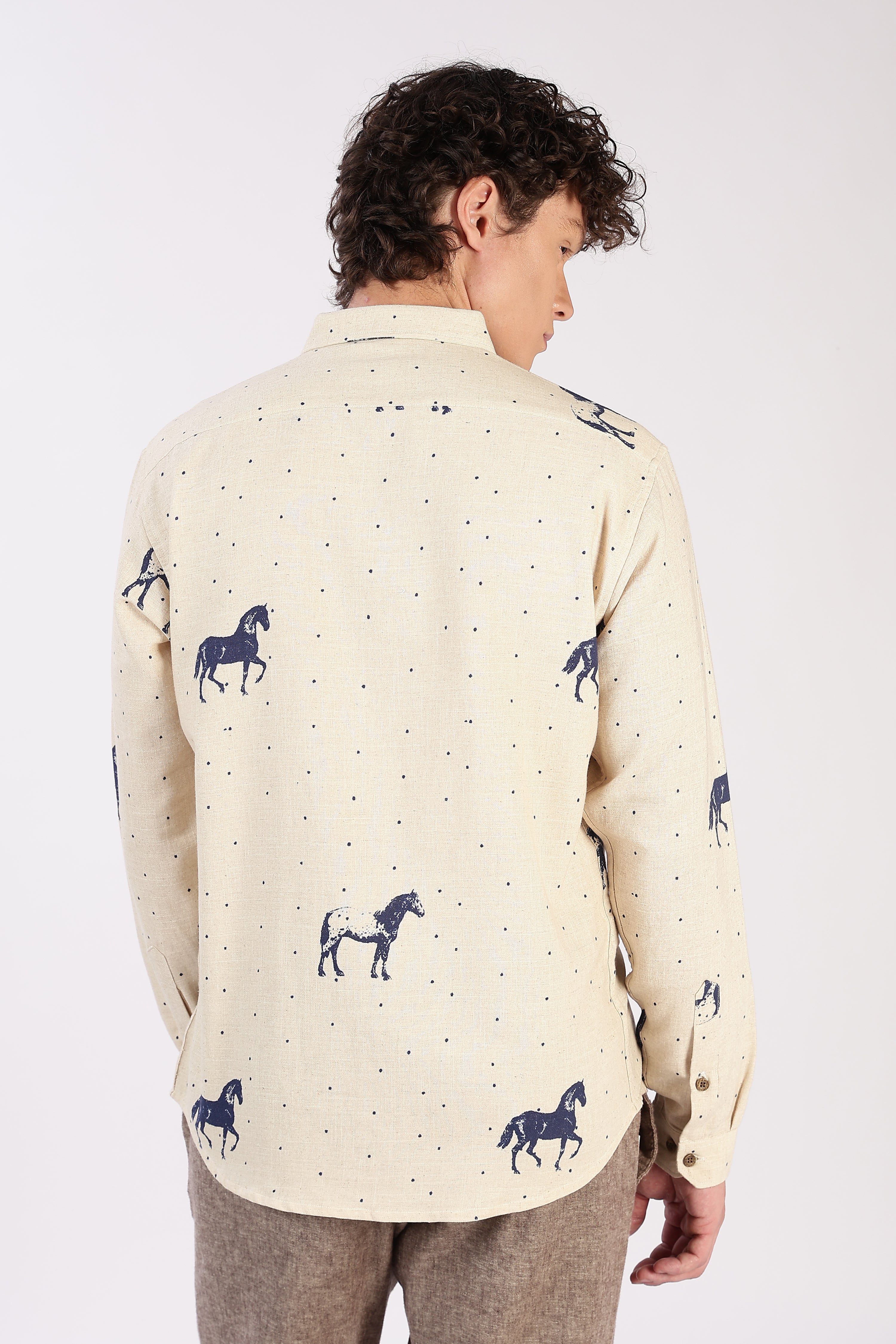 Desert Horse Motif Printed Cotton Shirt