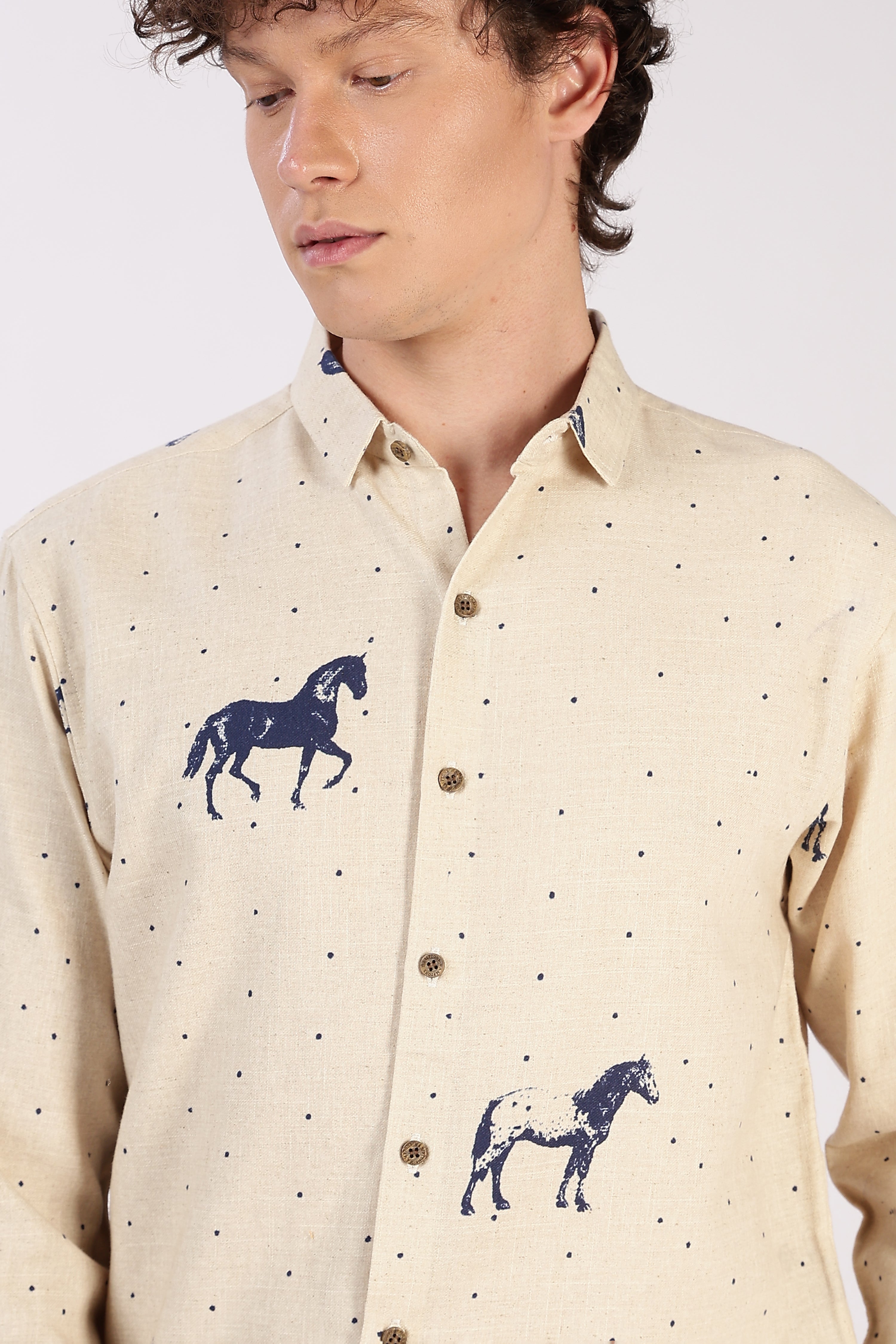 Desert Horse Motif Printed Cotton Shirt