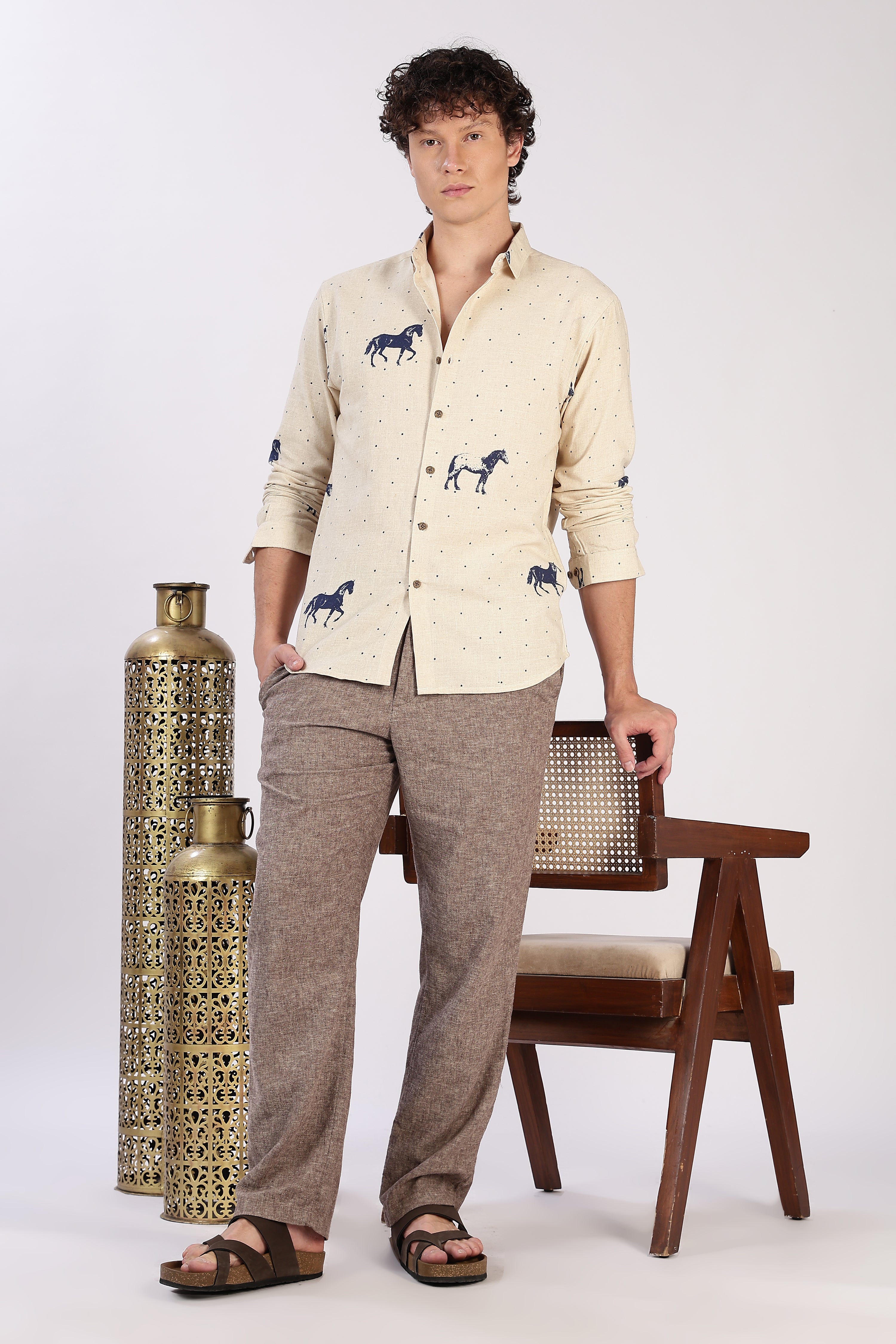 Desert Horse Motif Printed Cotton Shirt