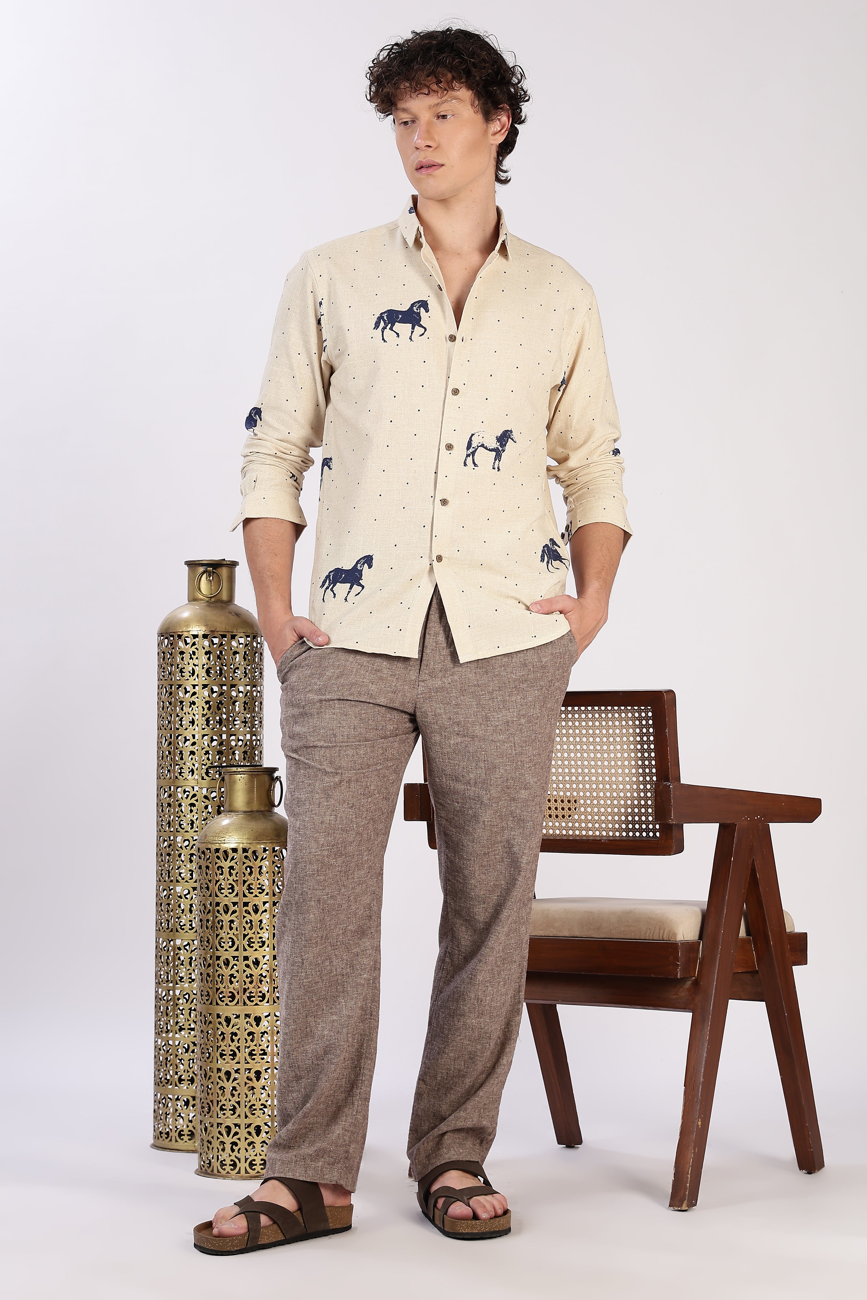 Desert Horse Motif Printed Cotton Shirt