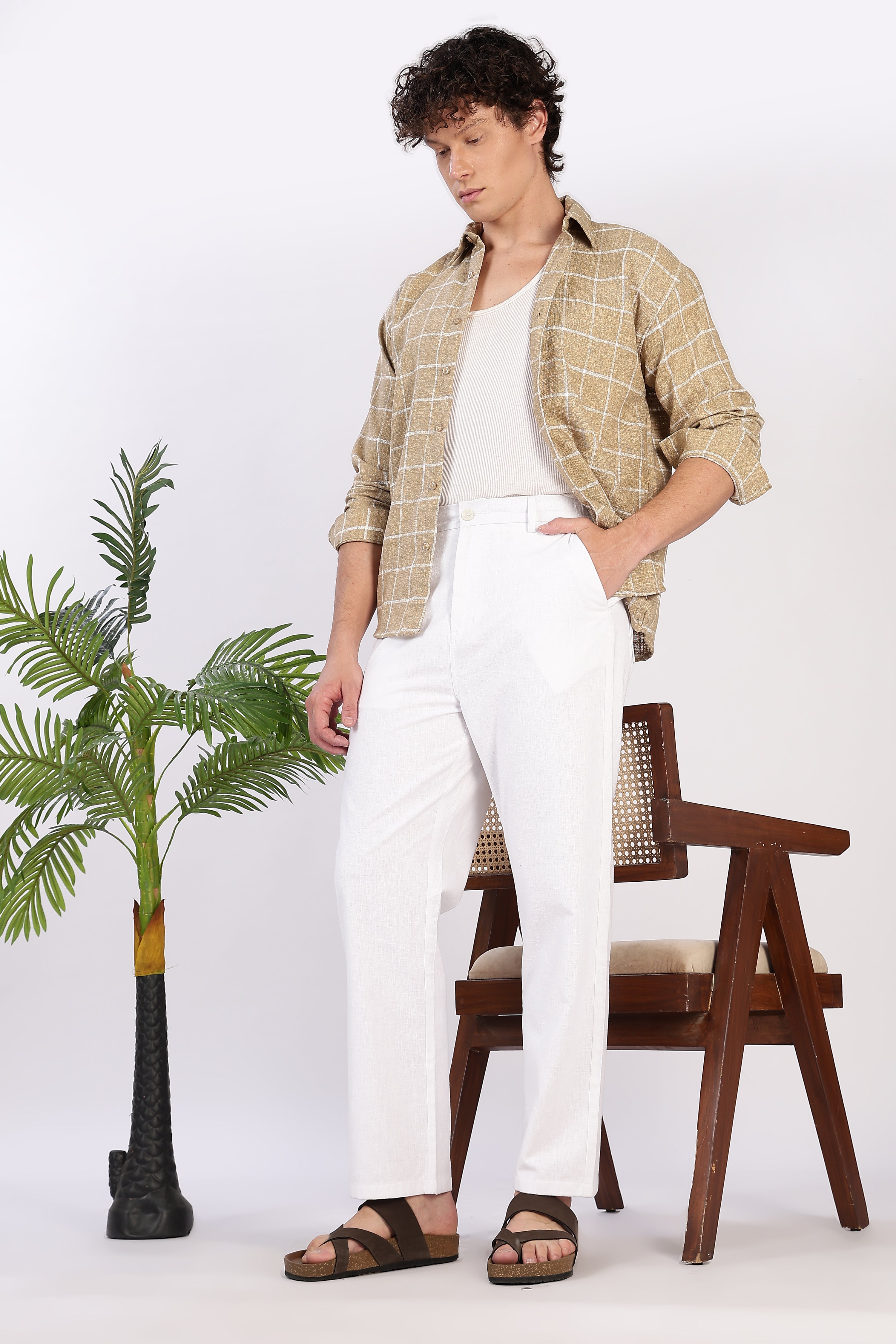 Linen-style Straight Fit White Pant