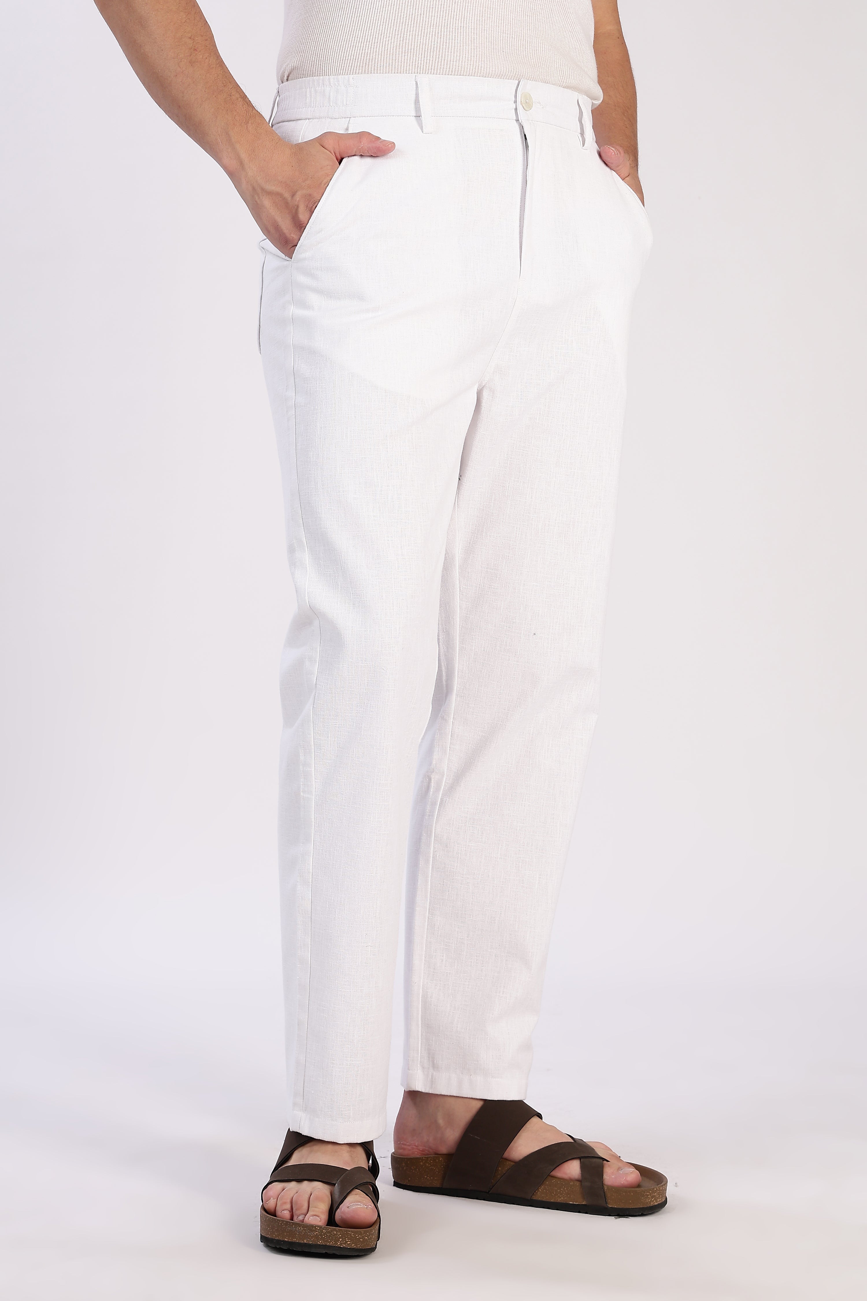 Linen-style Straight Fit White Pant