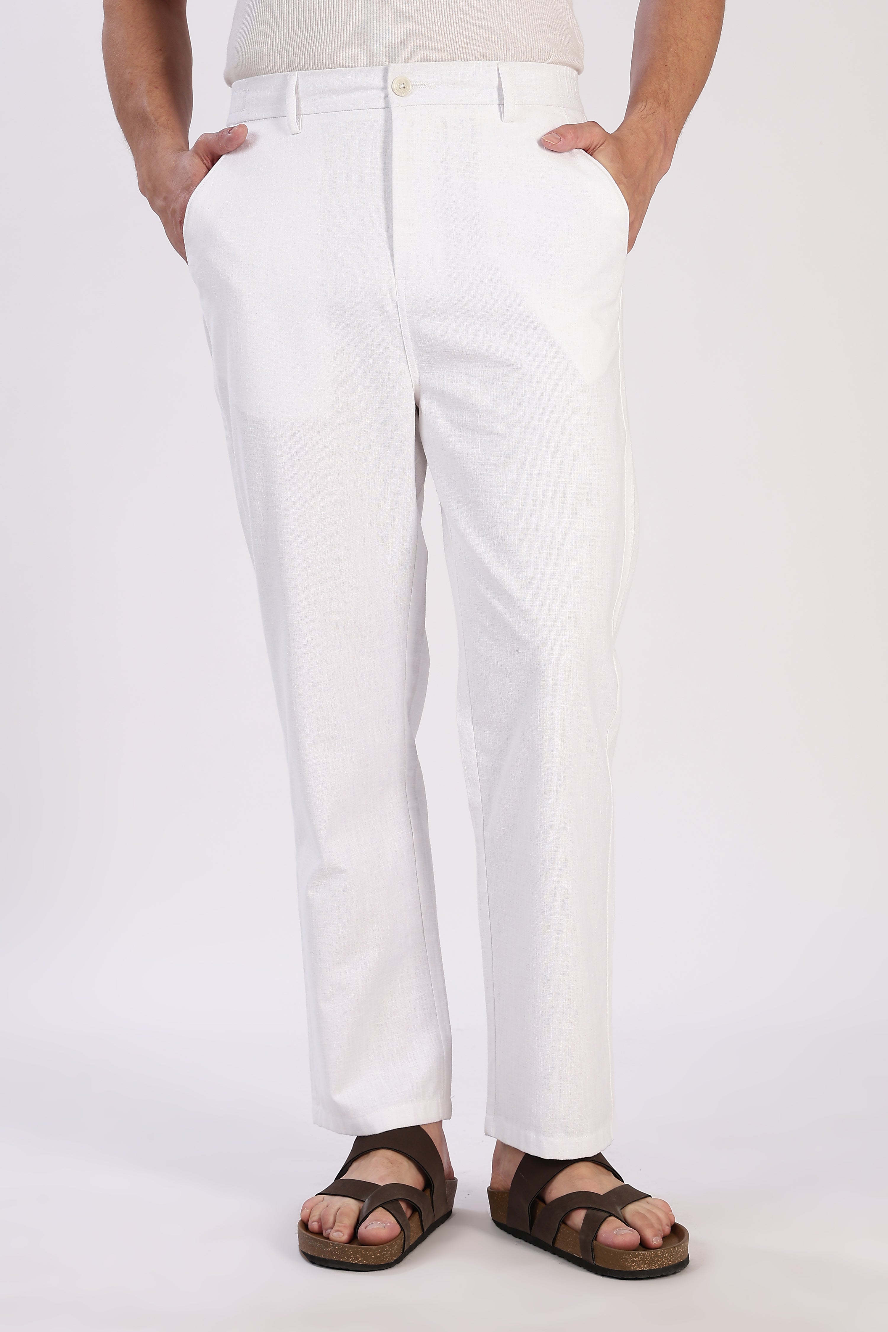 Linen-style Straight Fit White Pant