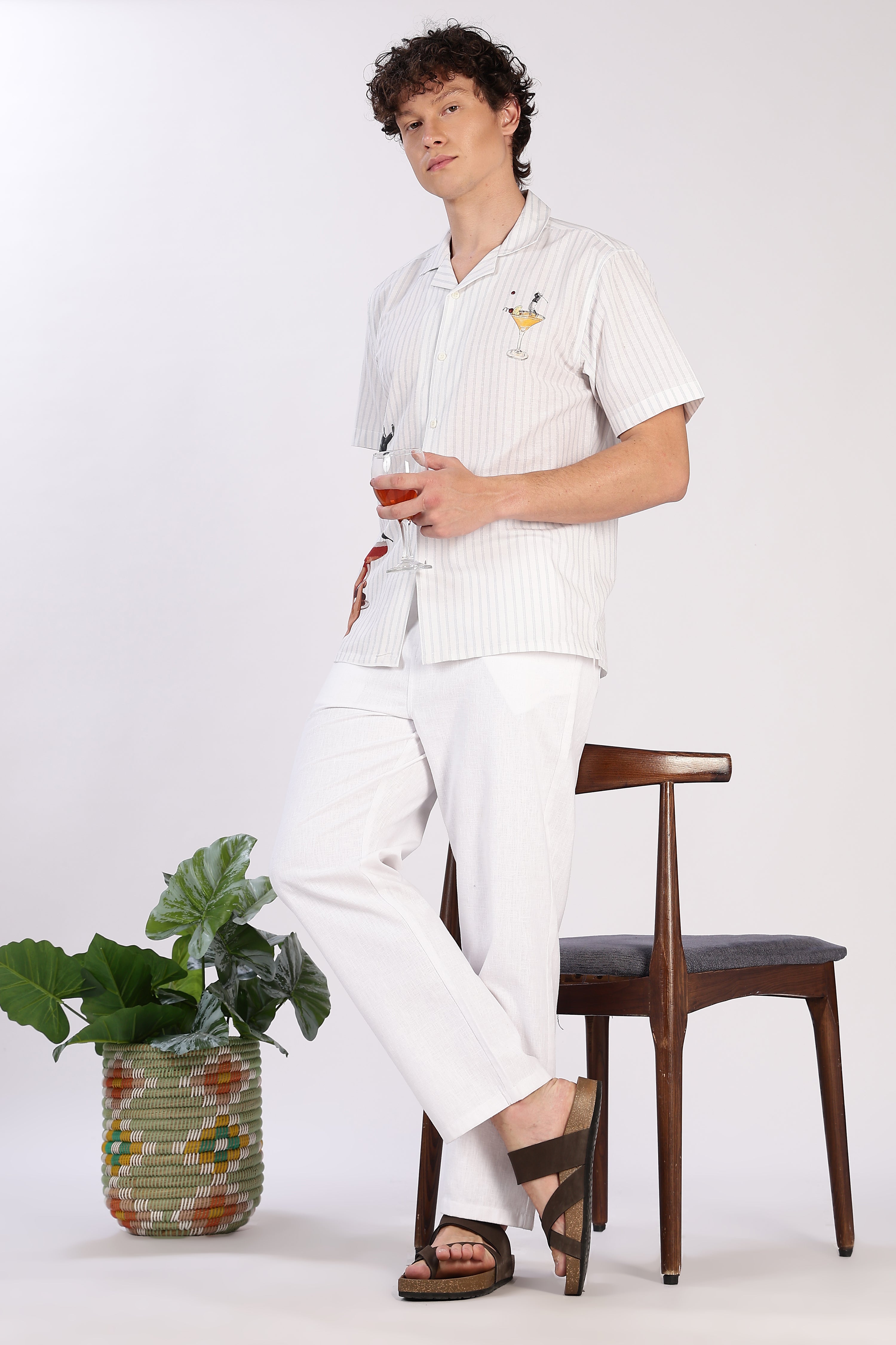 Skyfall Spritz Cotton Box Fit White Printed Striped Shirt