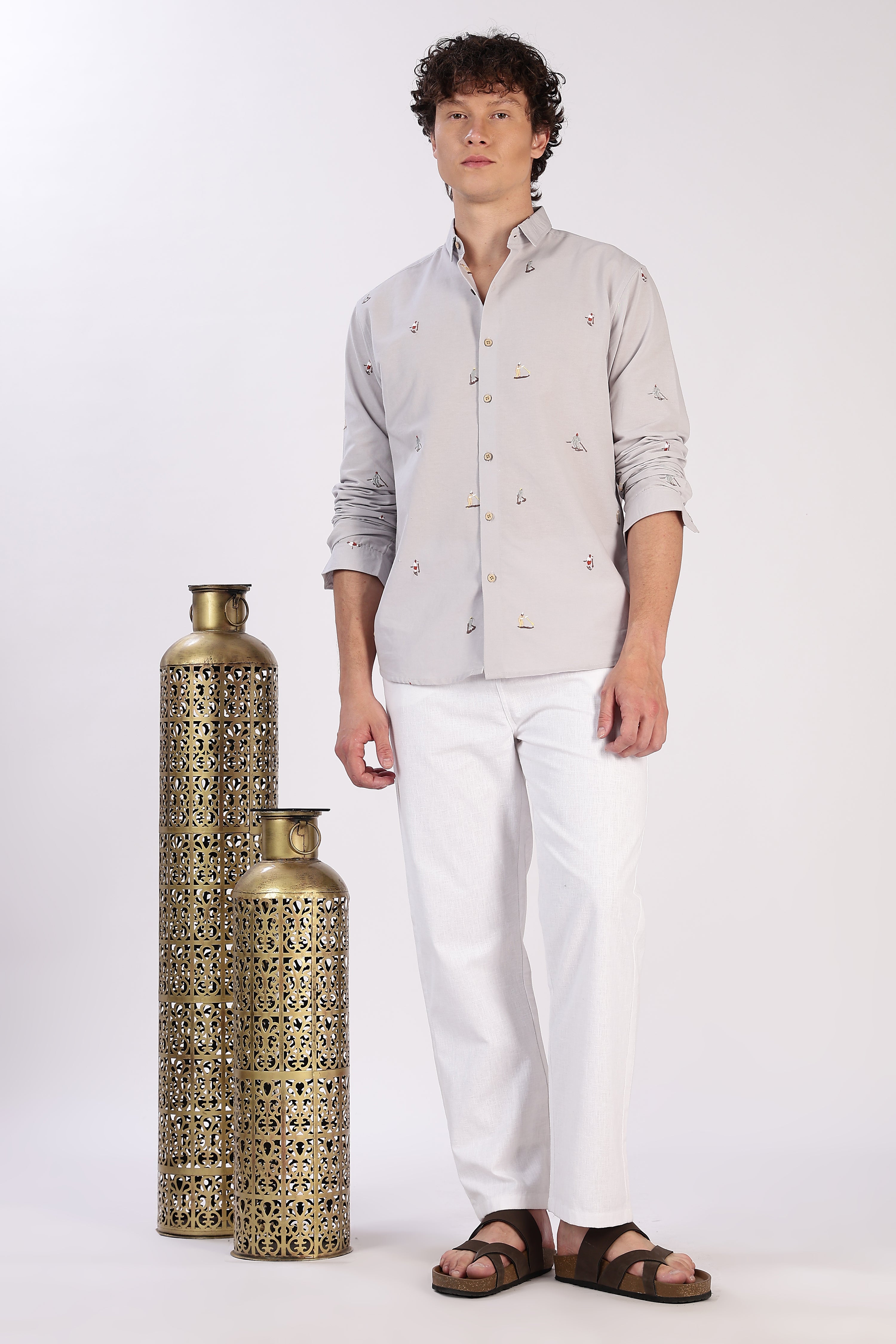 Grey Surfscape Embroidered Cotton Shirt