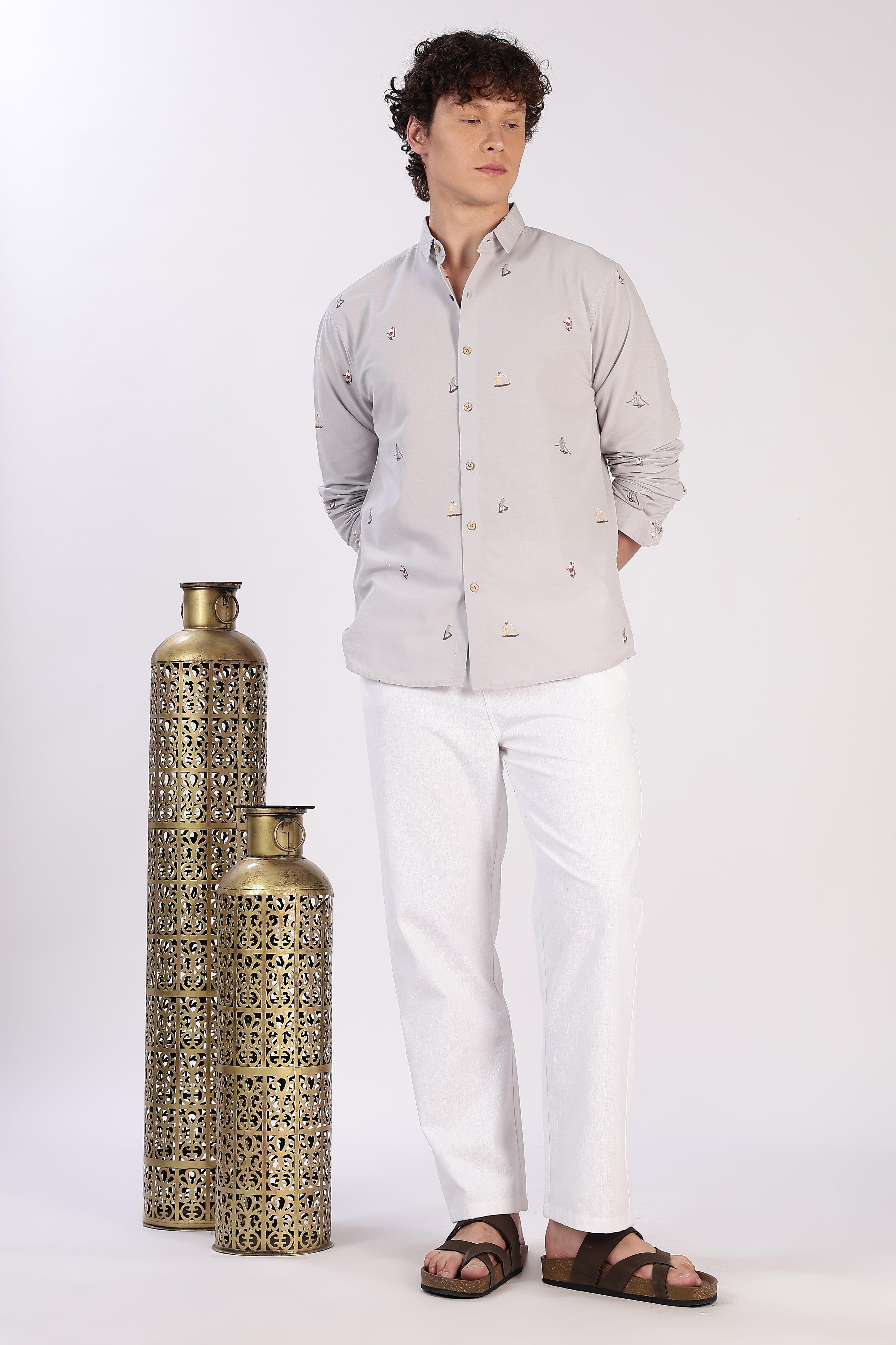 Grey Surfscape Embroidered Cotton Shirt