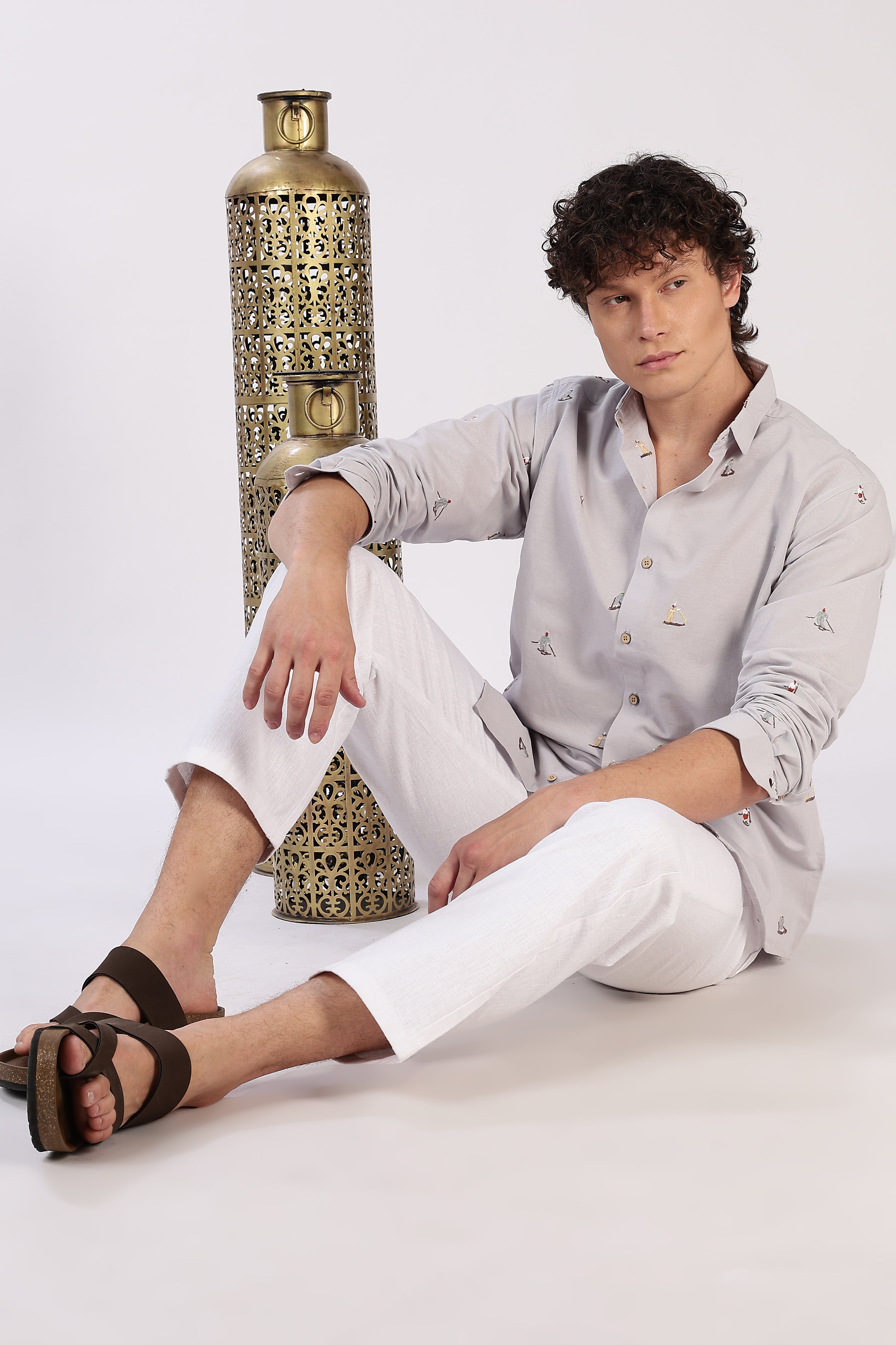 Grey Surfscape Embroidered Cotton Shirt