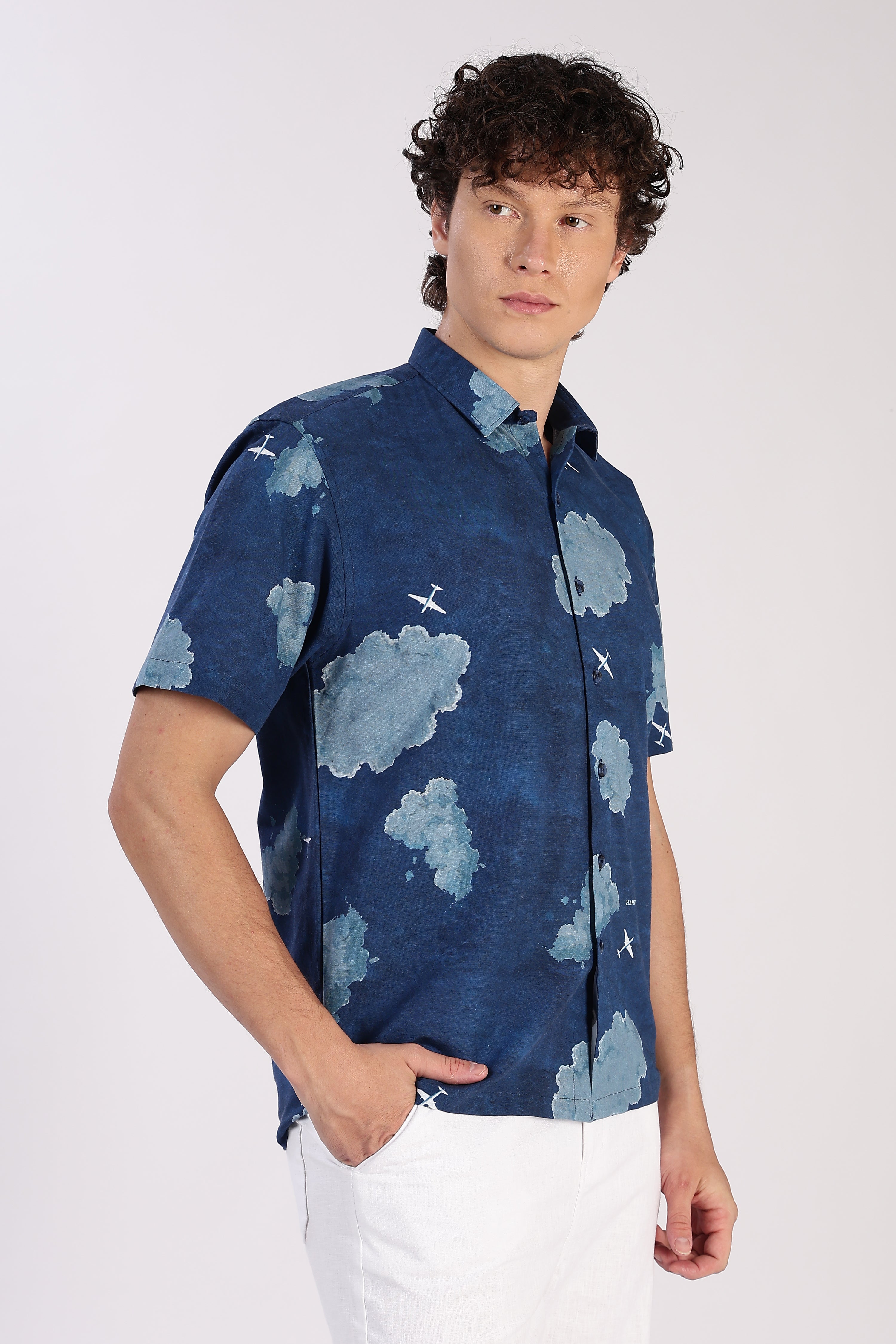 Skybound Cloudscape Printed Cuban Collar Shirt