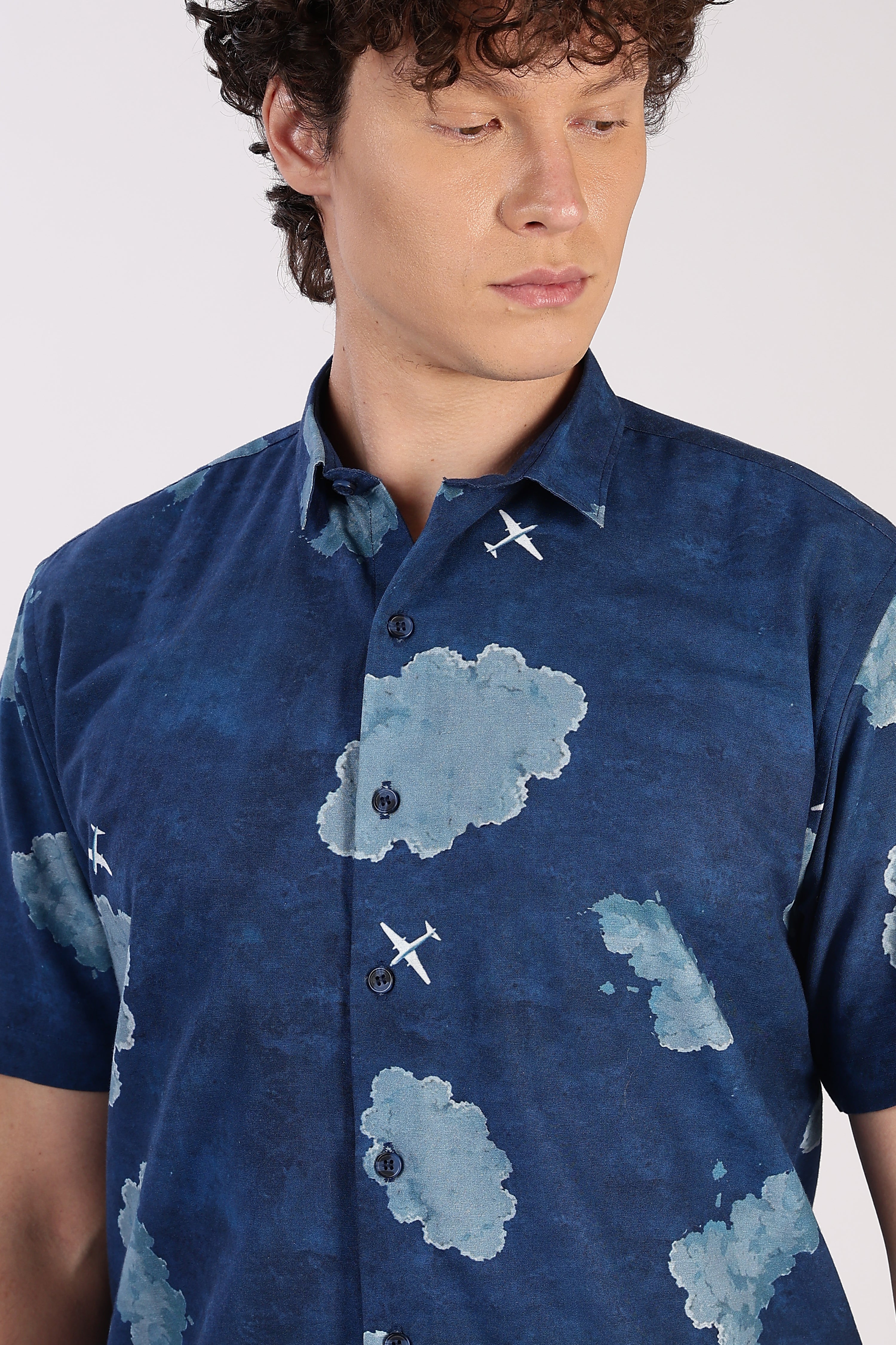 Skybound Cloudscape Printed Cuban Collar Shirt