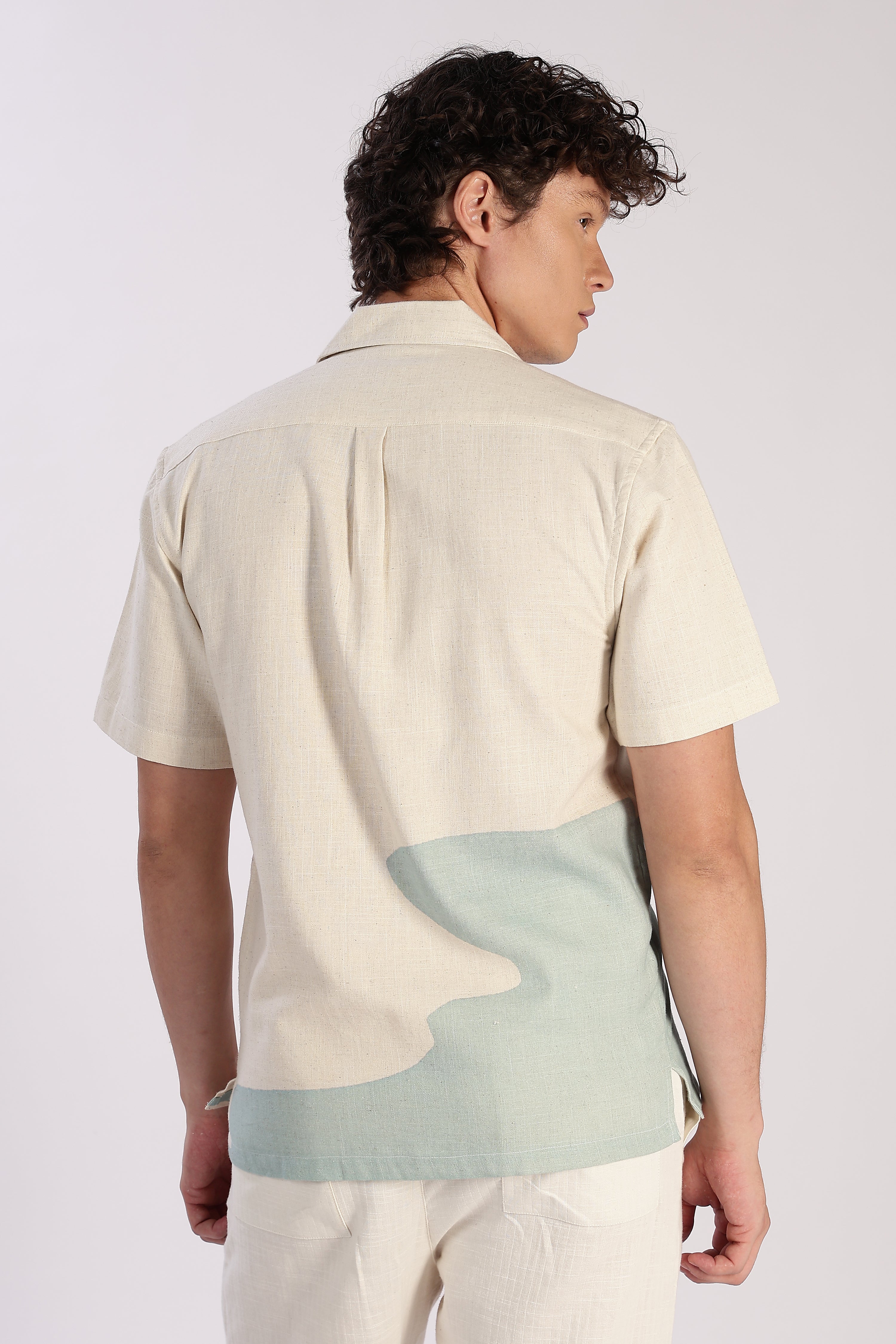 Sunset Lounger Cotton Box Fit Beige Printed Shirt