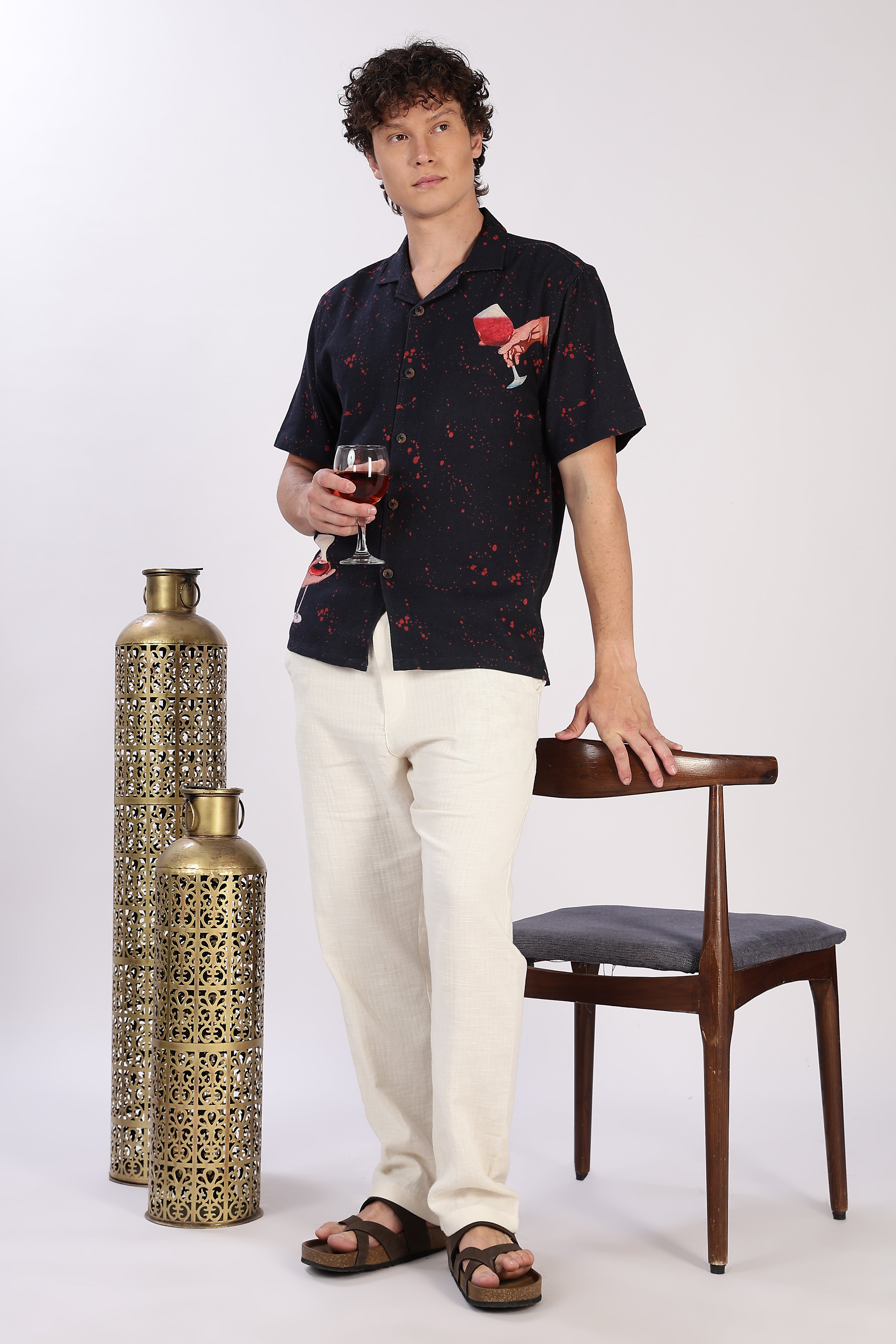 Midnight Pour Cotton Box Fit Black Printed Shirt