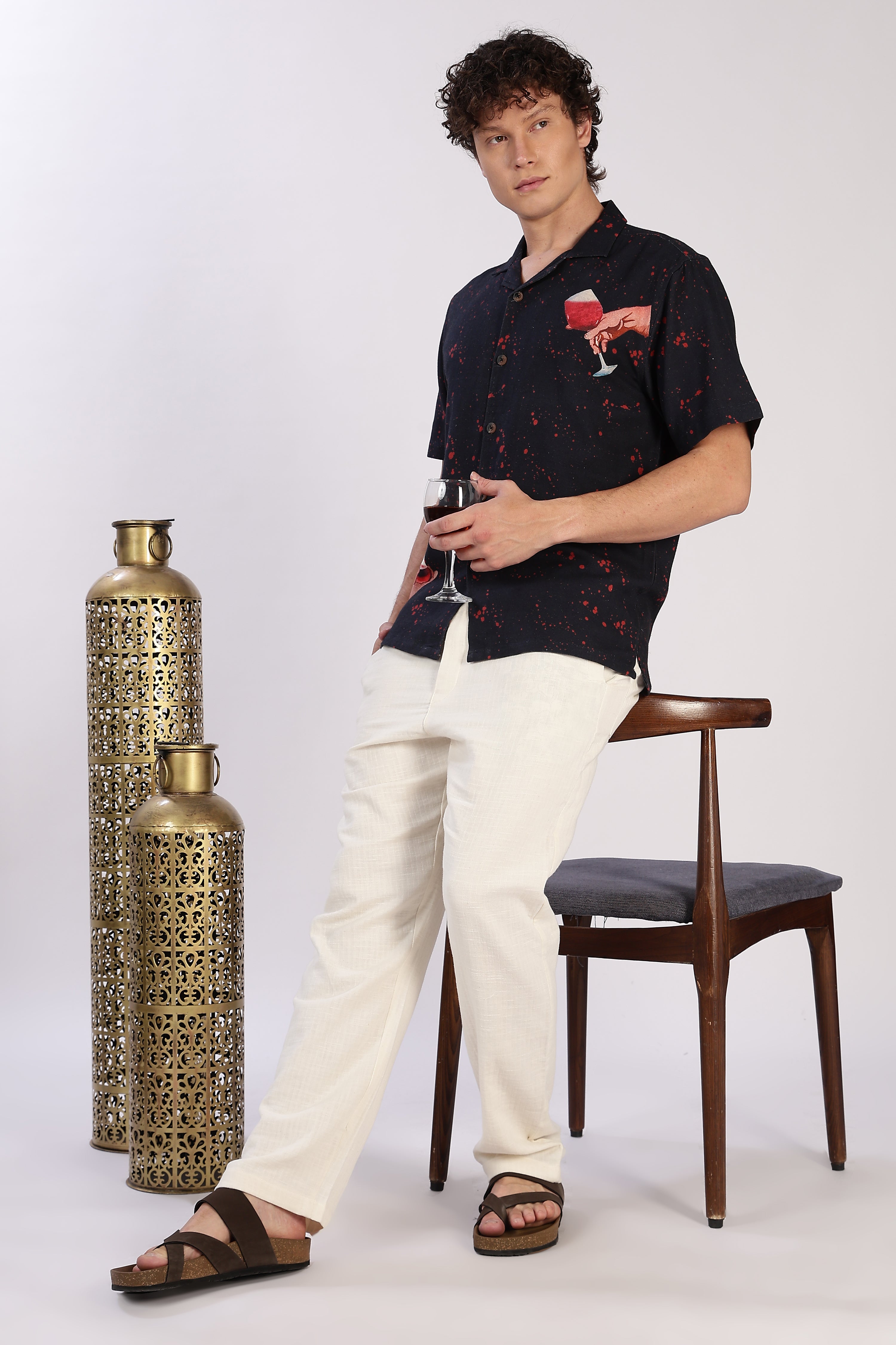 Midnight Pour Cotton Box Fit Black Printed Shirt