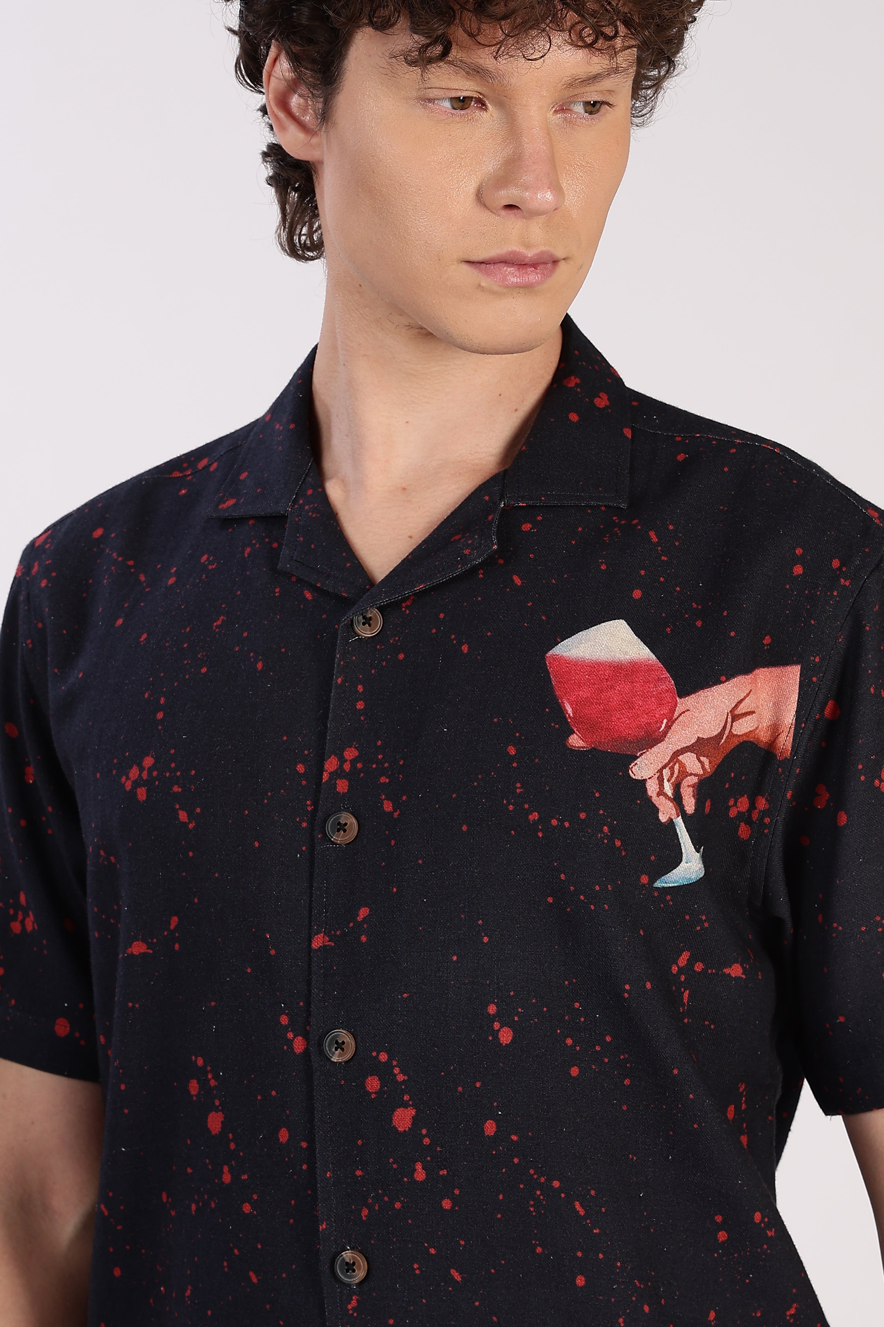 Midnight Pour Cotton Box Fit Black Printed Shirt