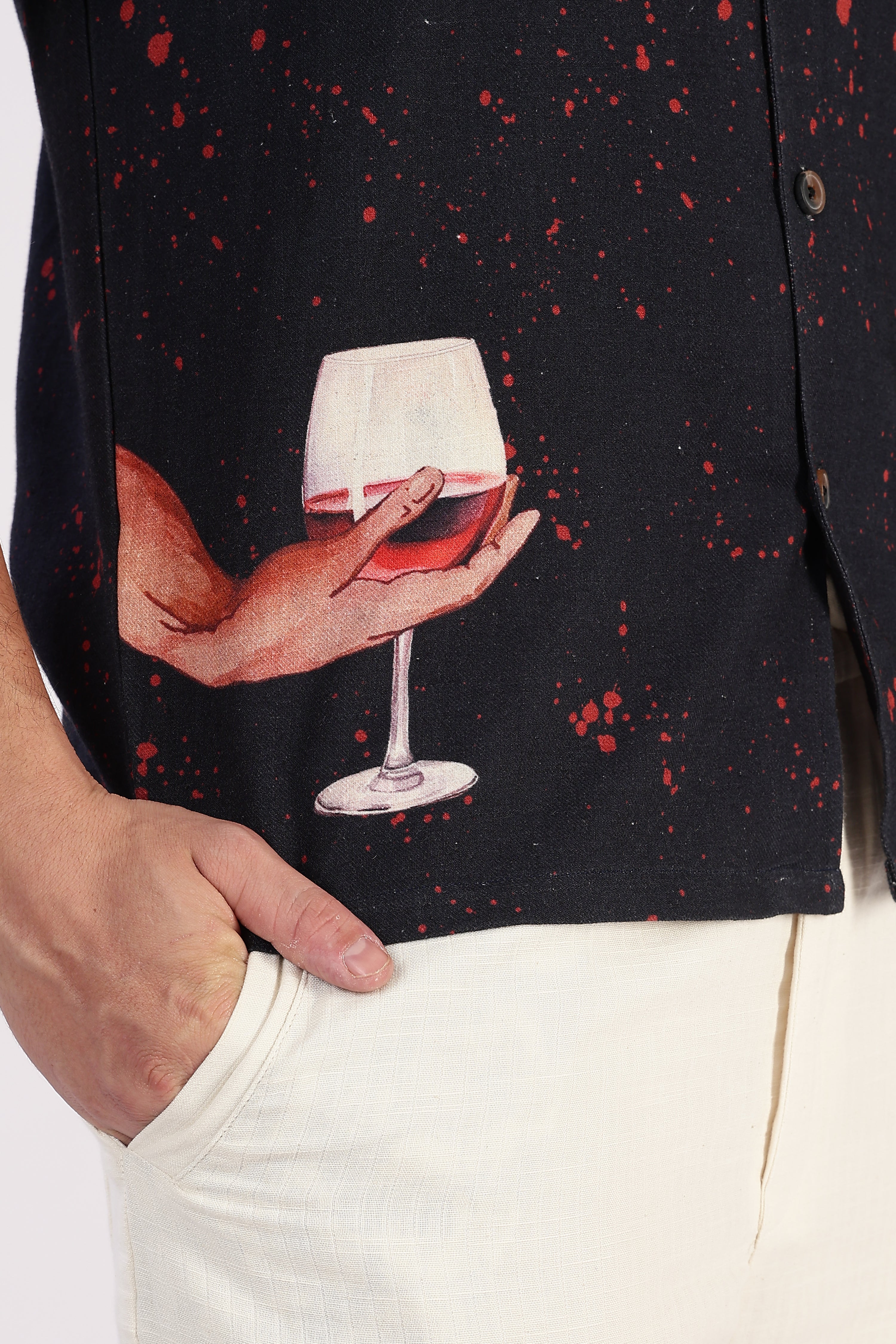 Midnight Pour Cotton Box Fit Black Printed Shirt