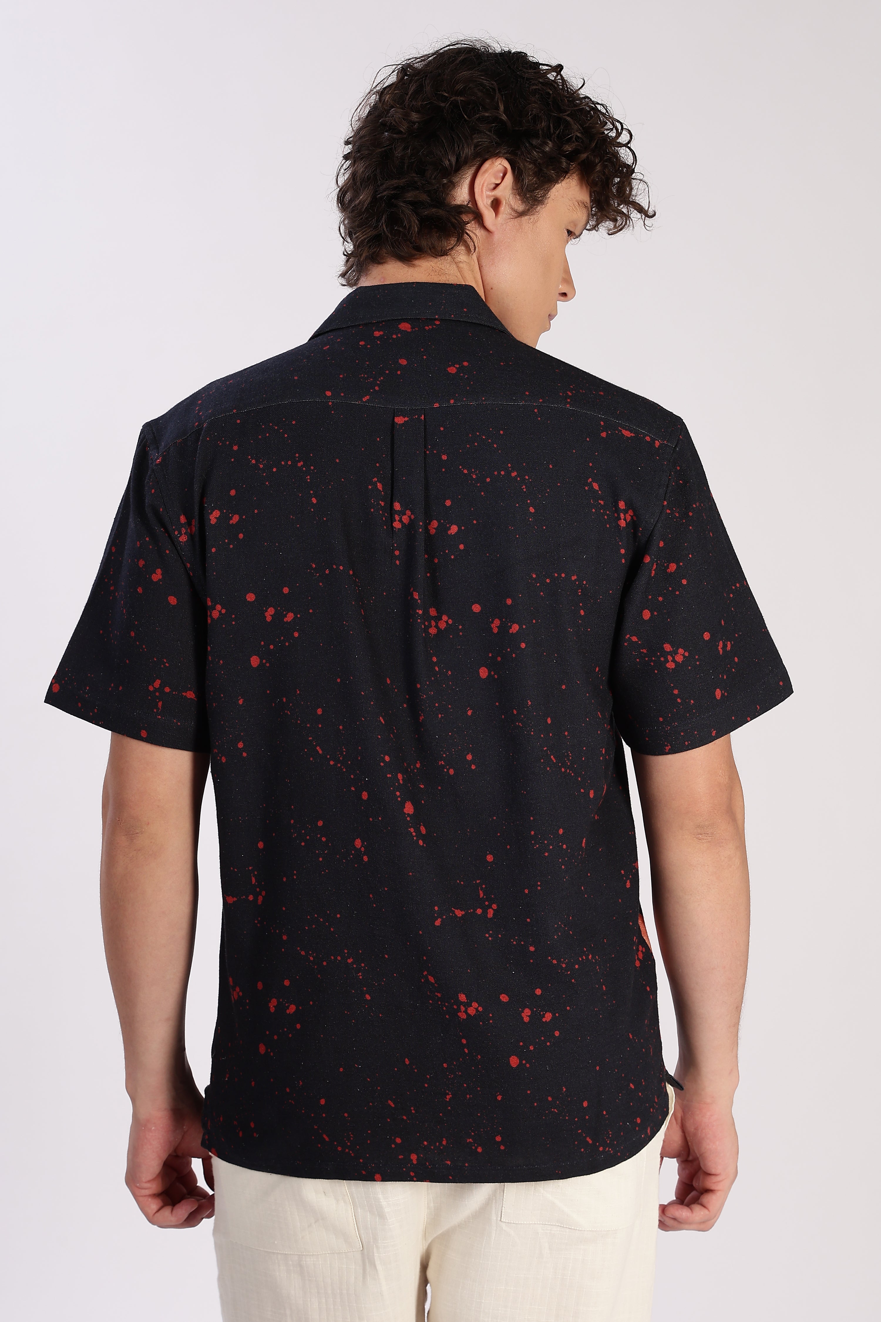 Midnight Pour Cotton Box Fit Black Printed Shirt