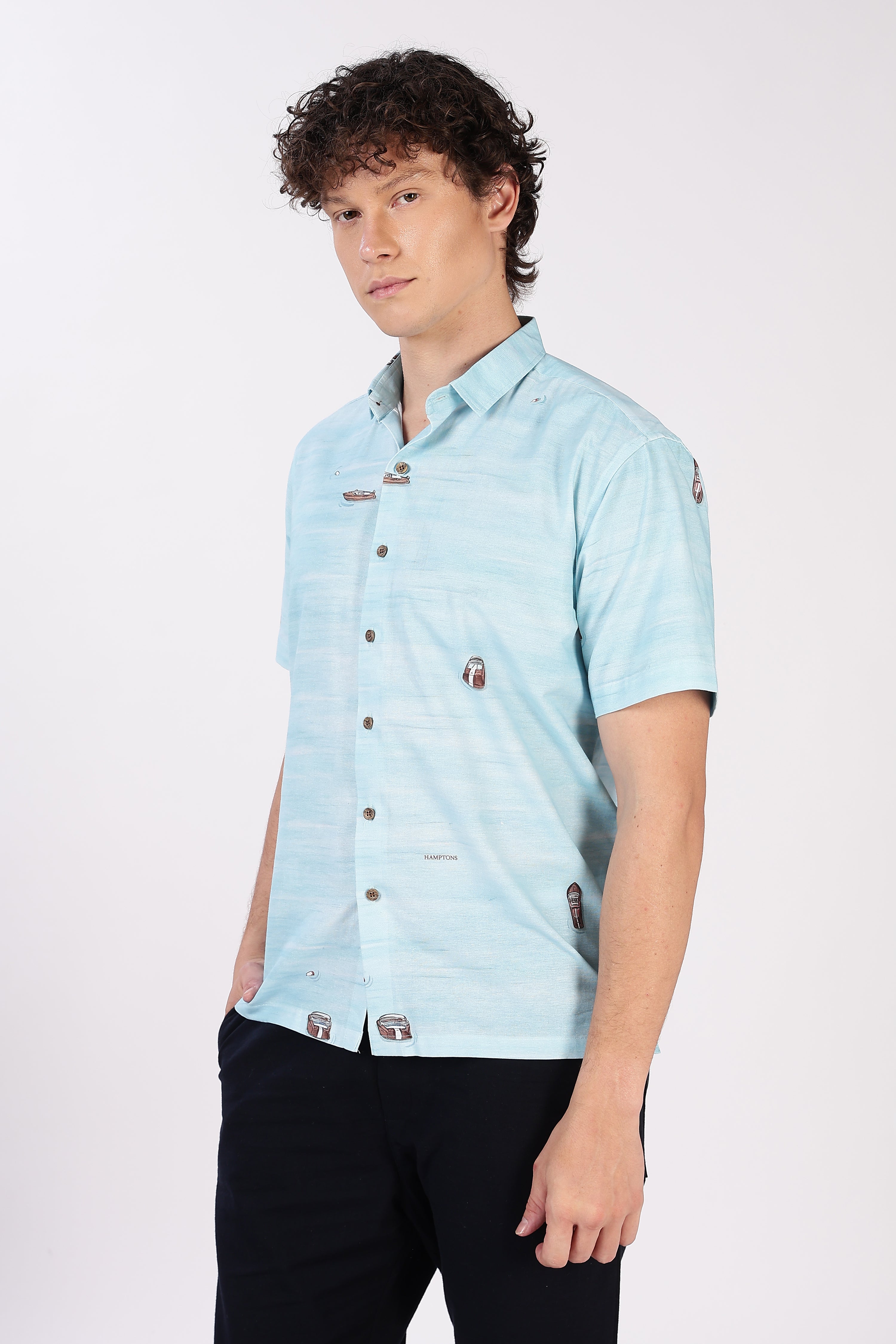 Aqua Drift Boat Printed Resort Shirt