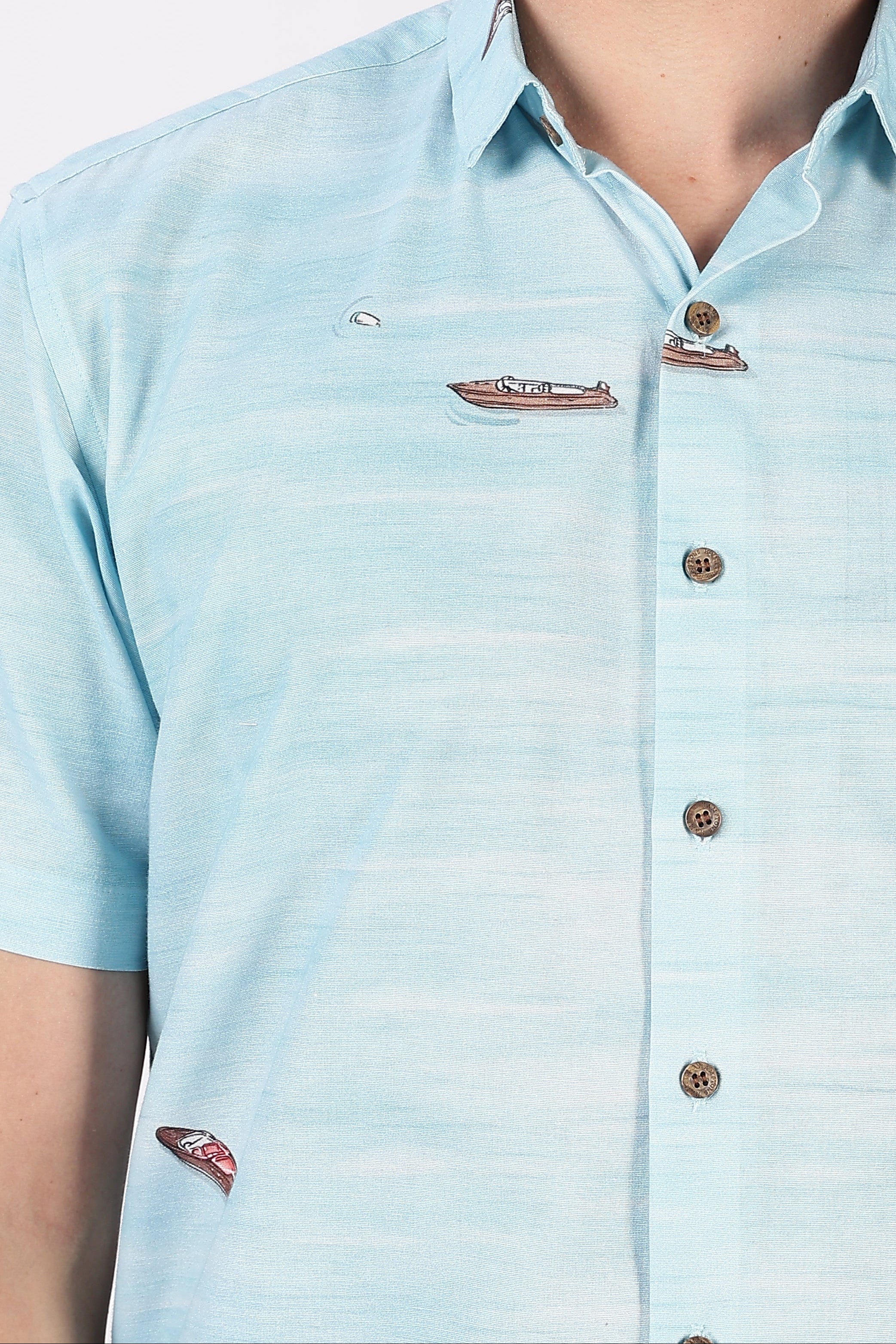 Aqua Drift Boat Printed Resort Shirt