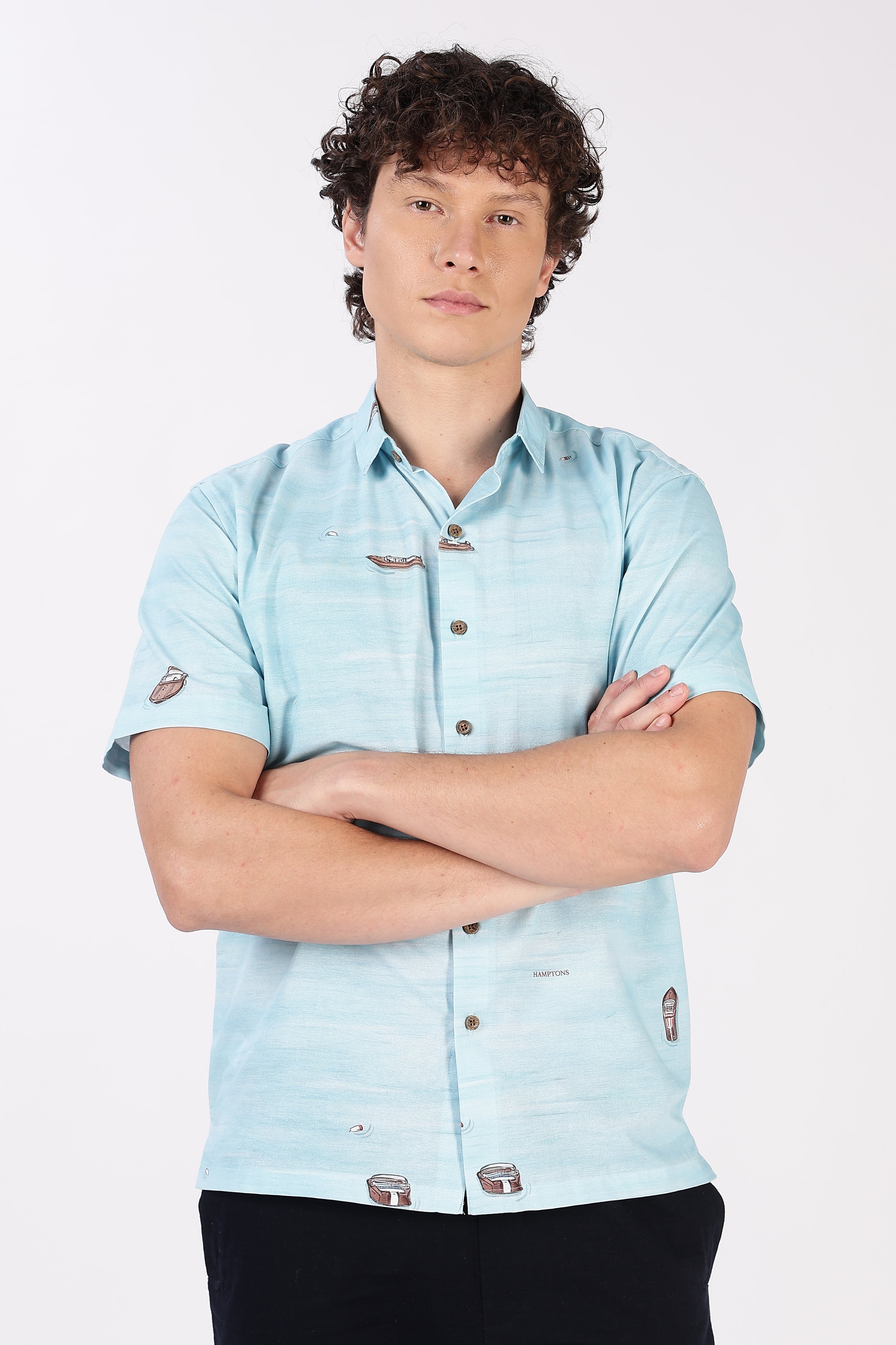 Aqua Drift Boat Printed Resort Shirt