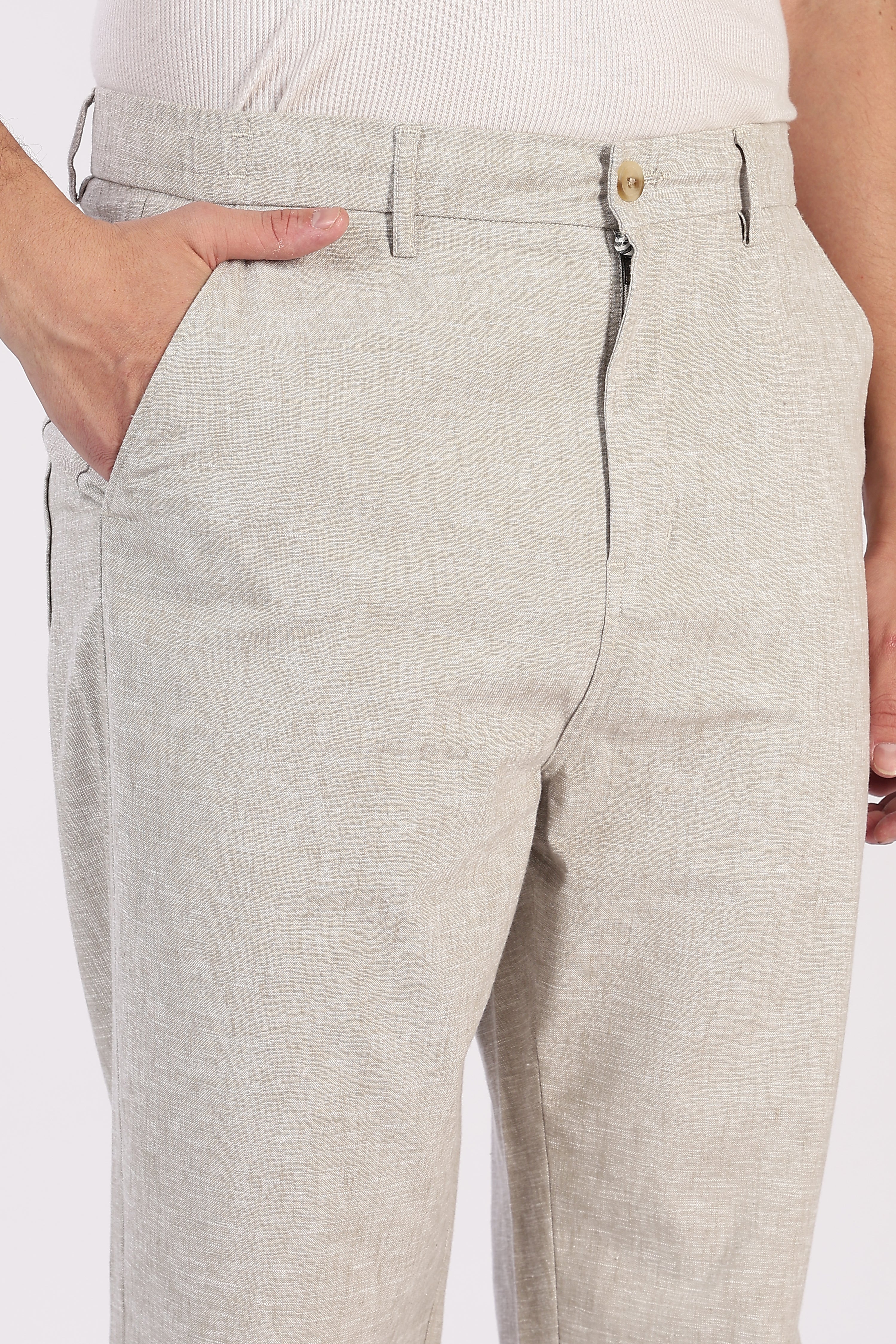 Linen-style Straight Fit Beige Pant
