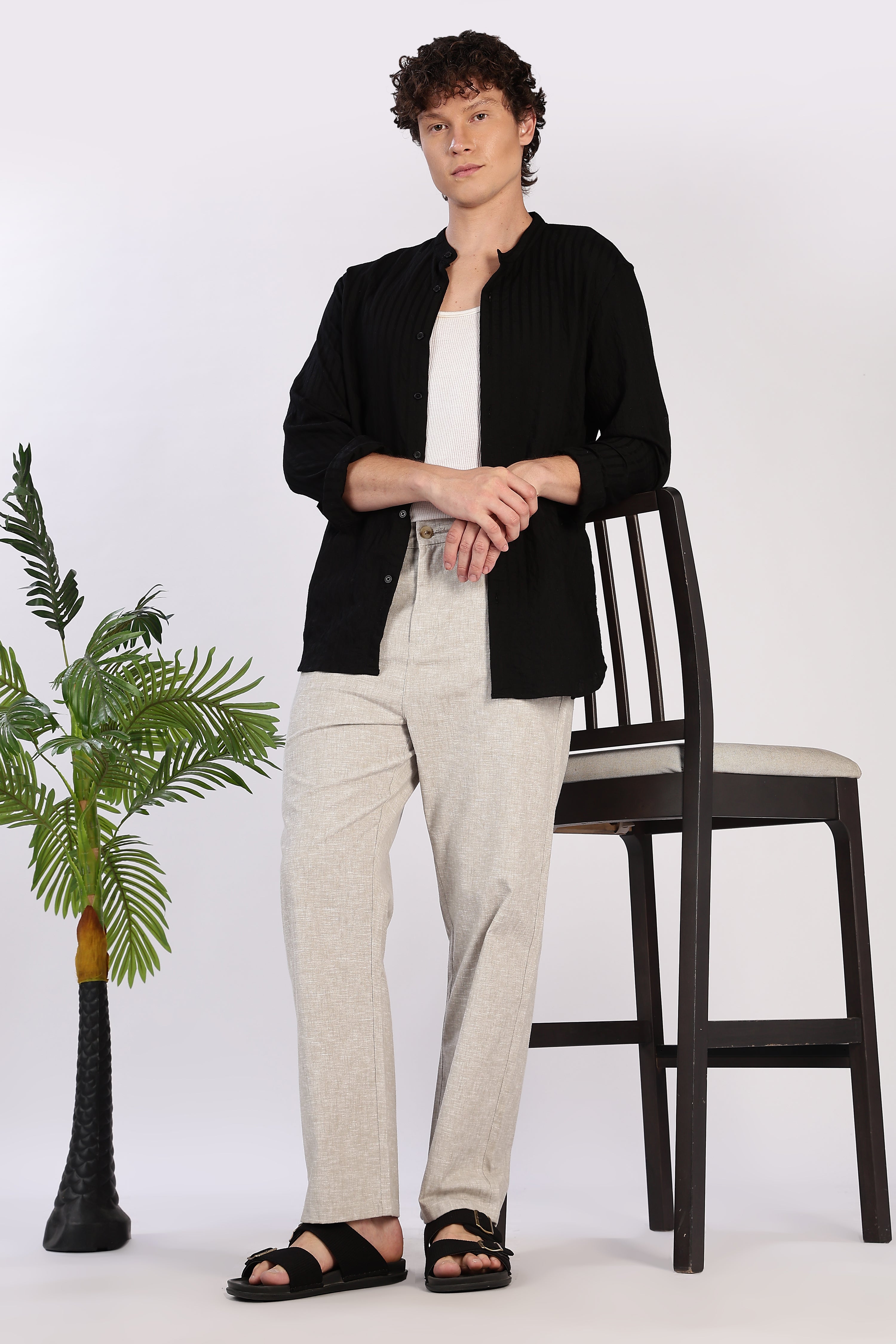 Linen-style Straight Fit Beige Pant