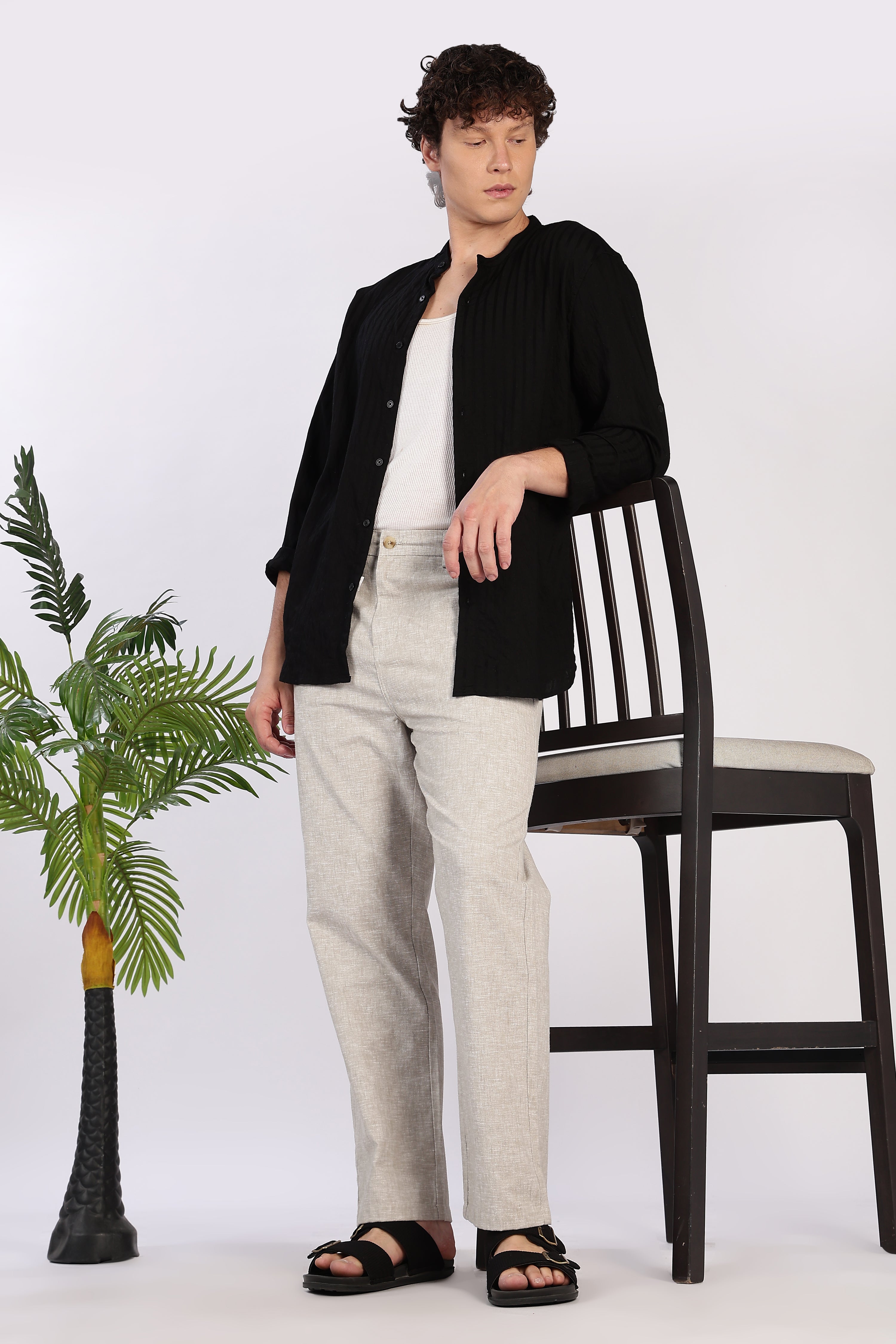 Linen-style Straight Fit Beige Pant