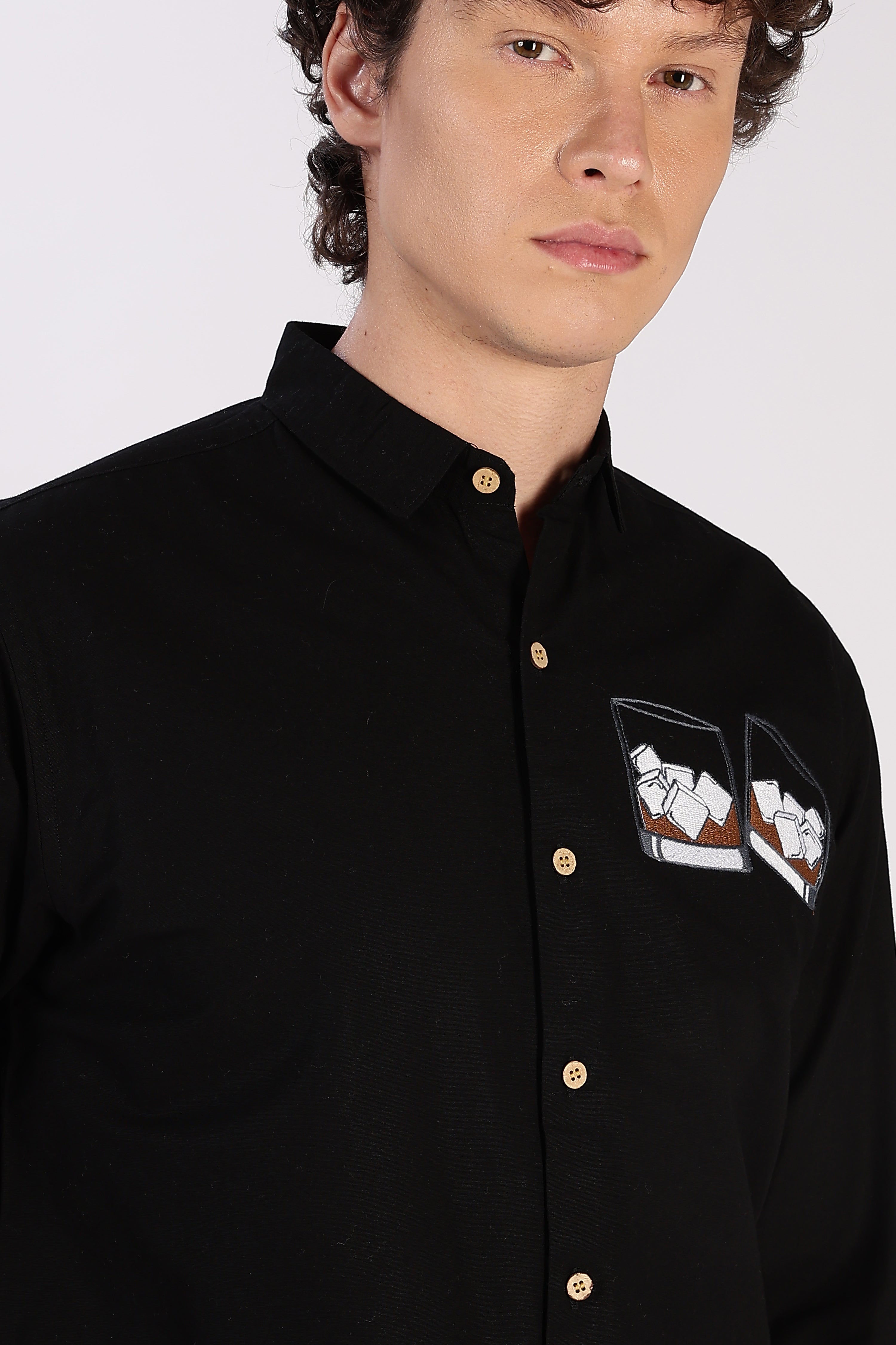 Whiskey Tales Black Embroidered Shirt