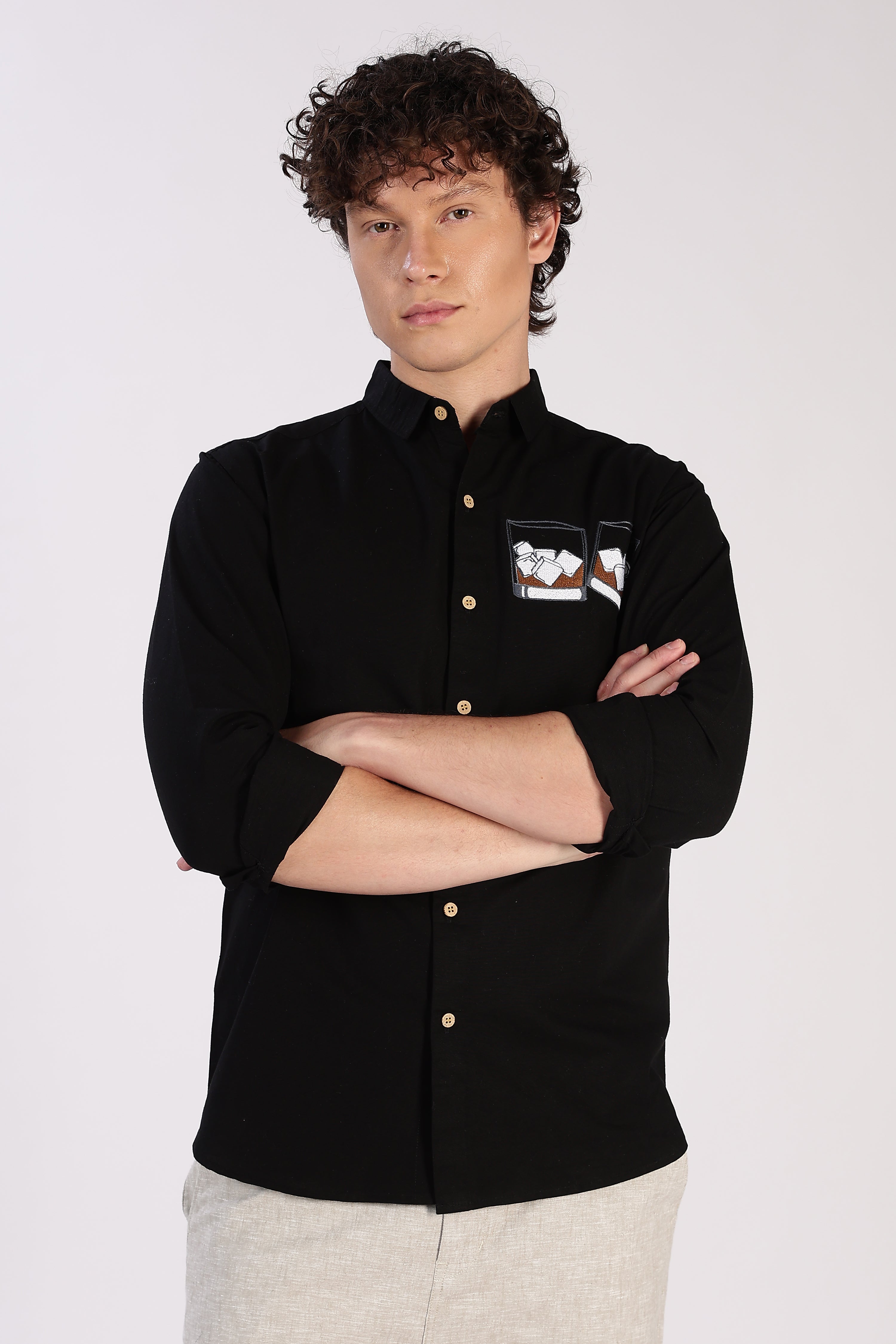 Whiskey Tales Black Embroidered Shirt
