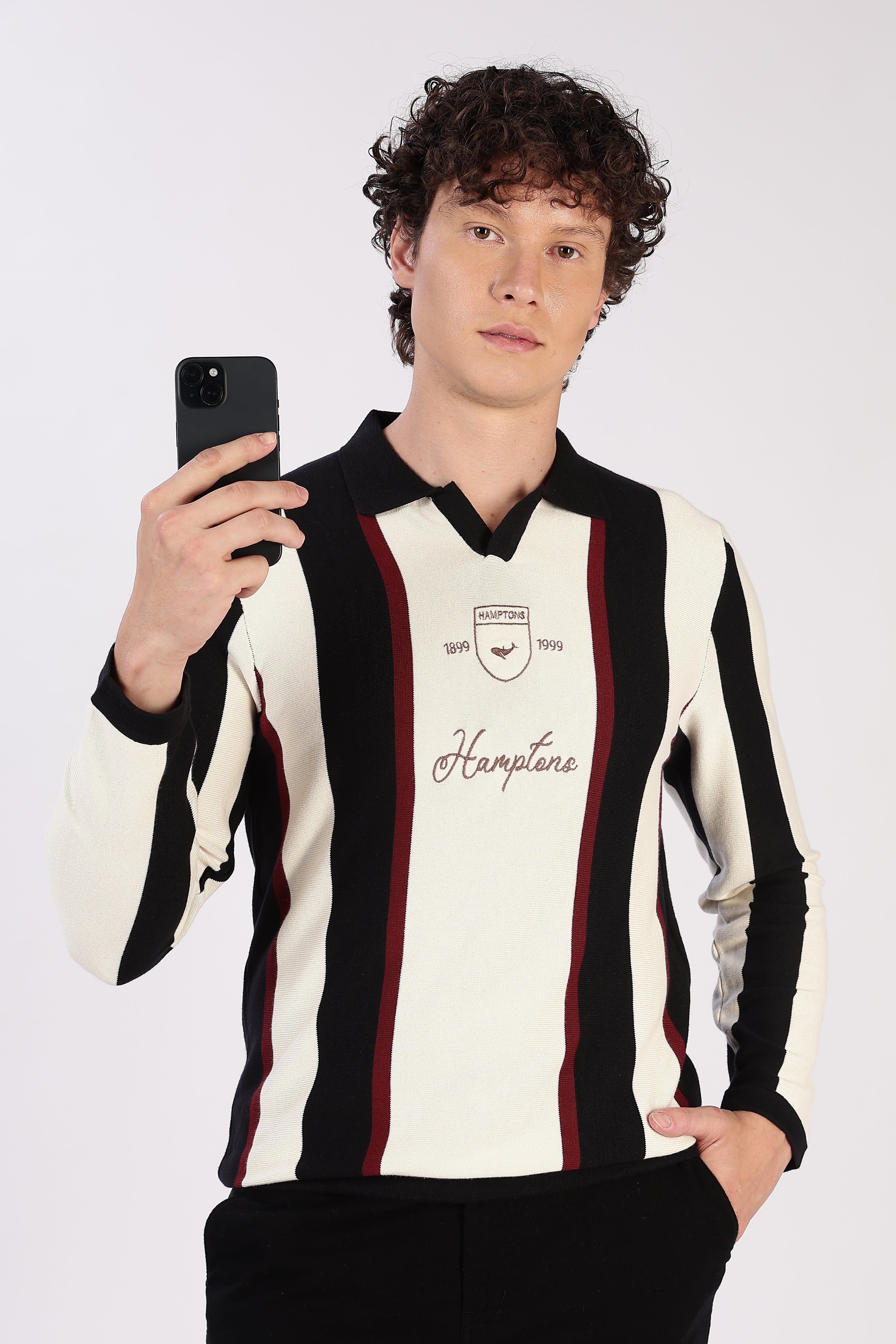 Heritage Crest Cream Striped Knit Polo