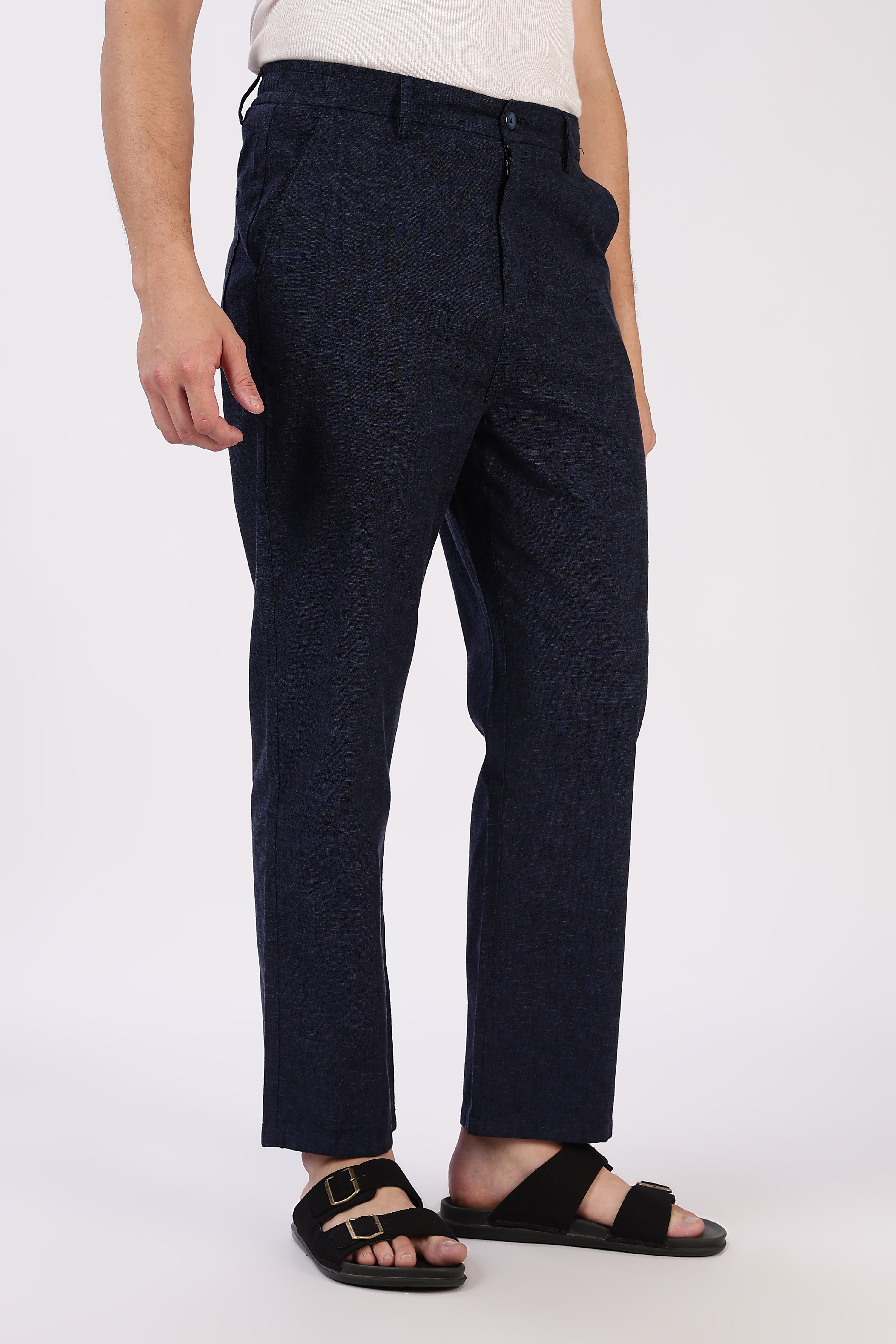 Linen-style Straight Fit Navy Pant