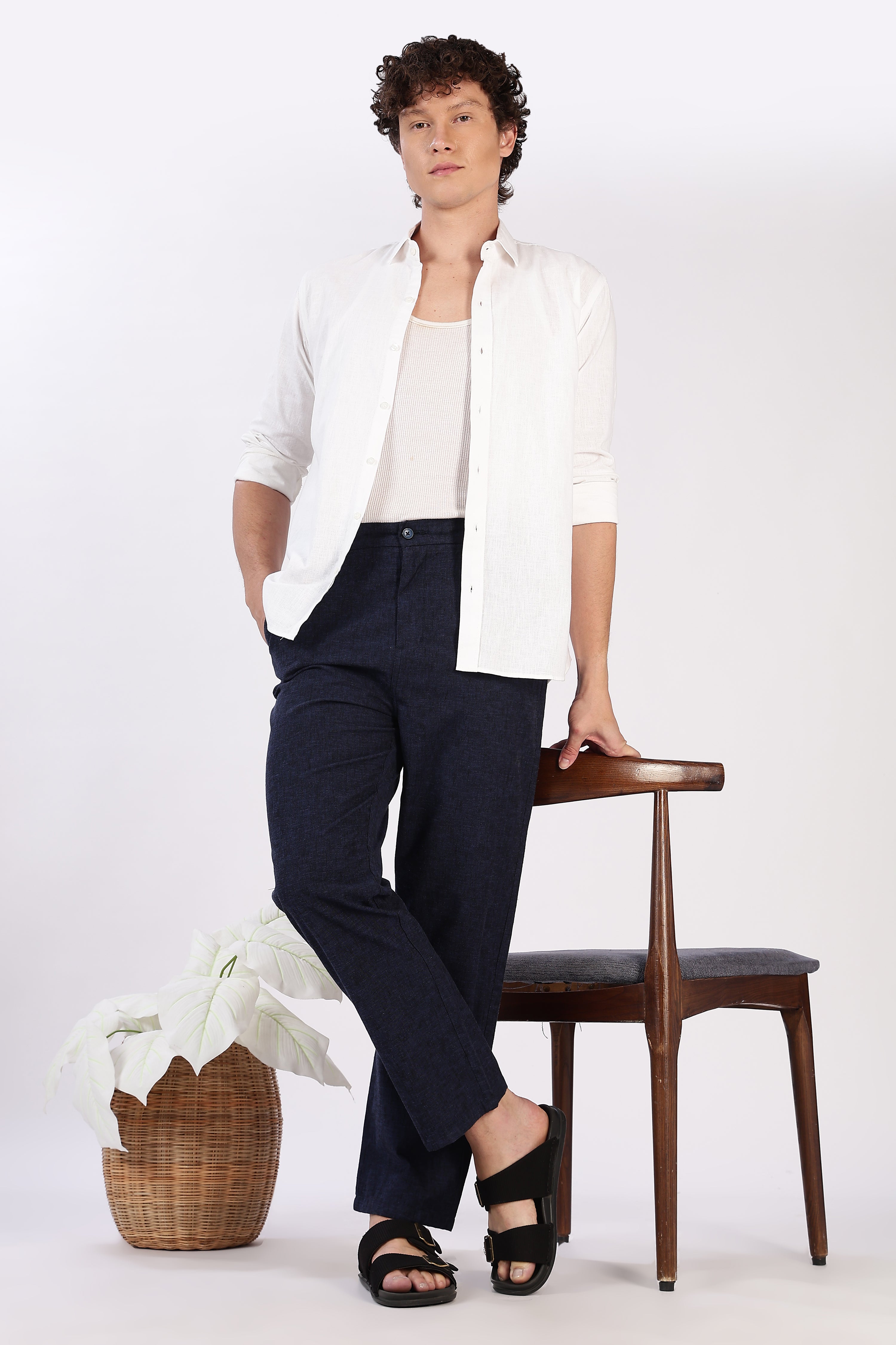 Linen-style Straight Fit Navy Pant