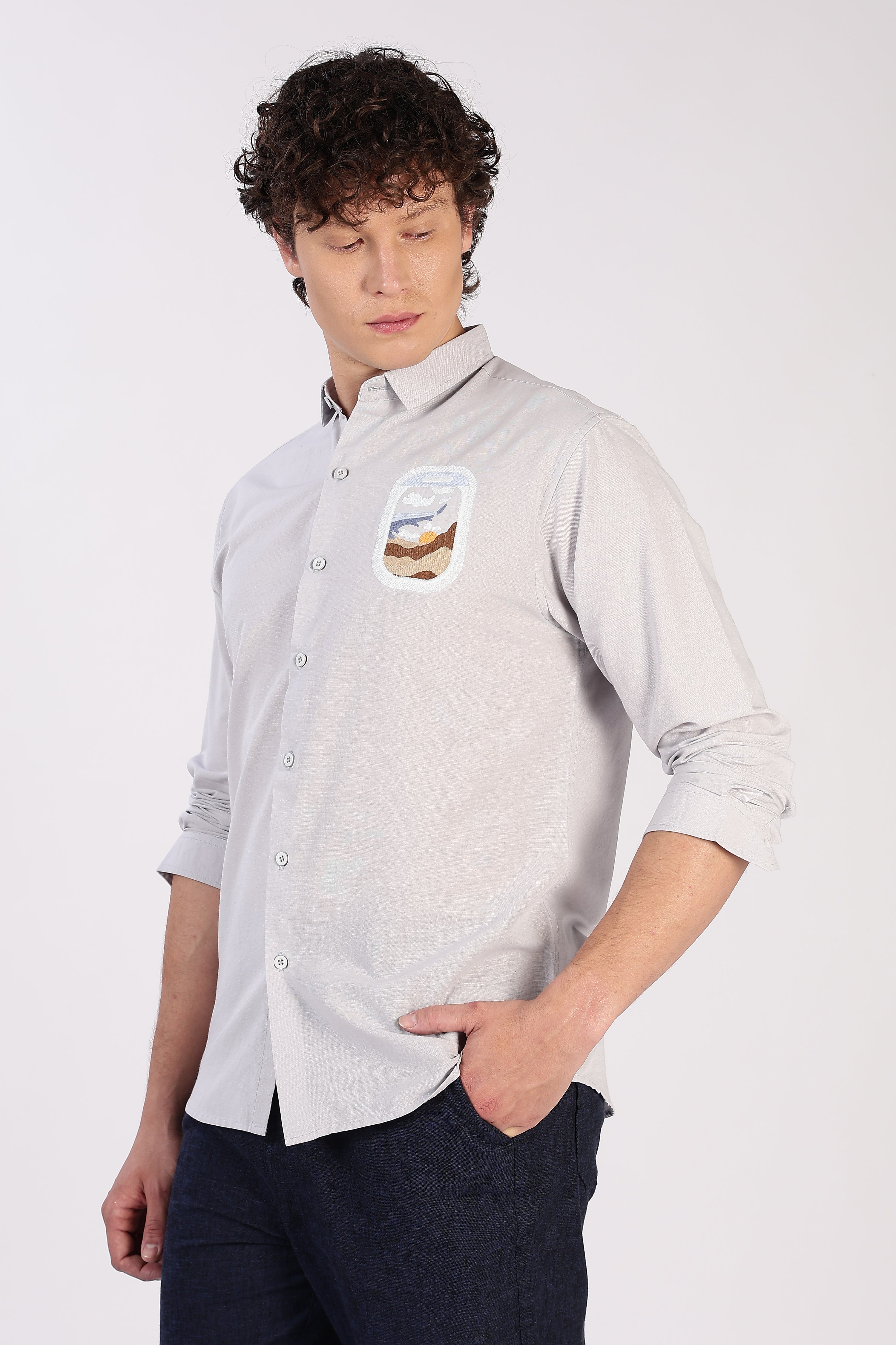 Venice Grey Wanderlust Embroidery Shirt