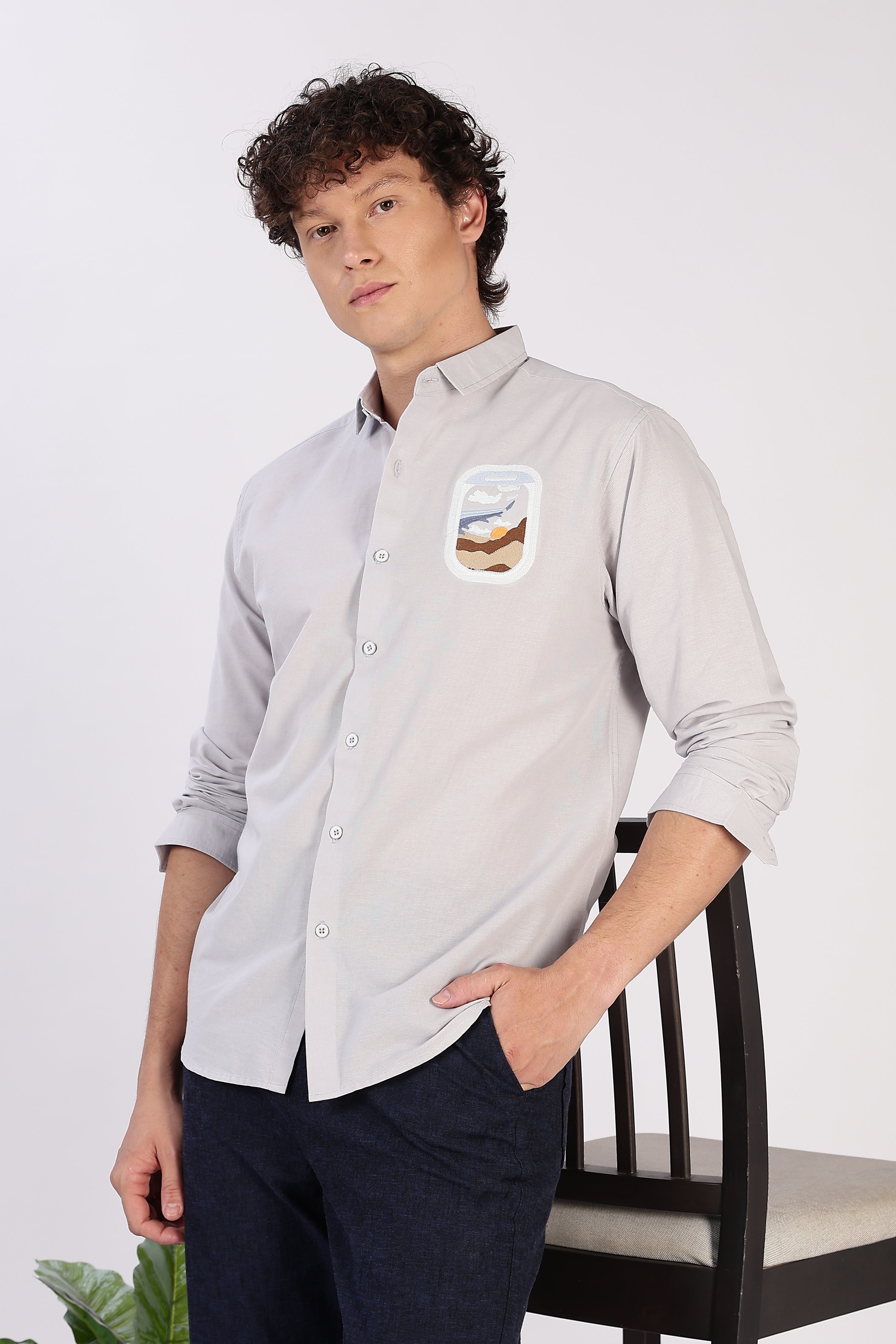 Venice Grey Wanderlust Embroidery Shirt