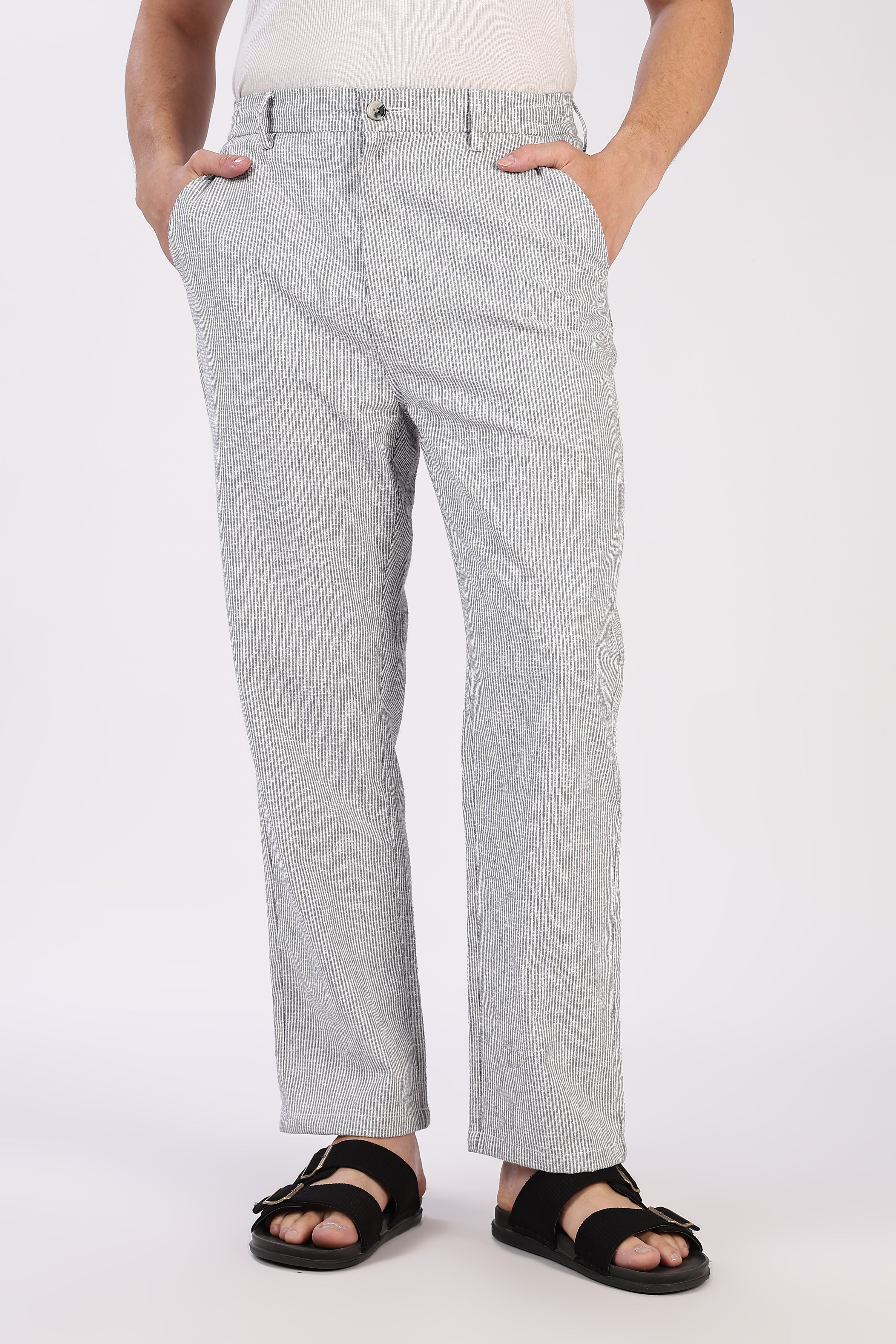 Seer Sucker 100% Cotton Straight Fit Grey Pant